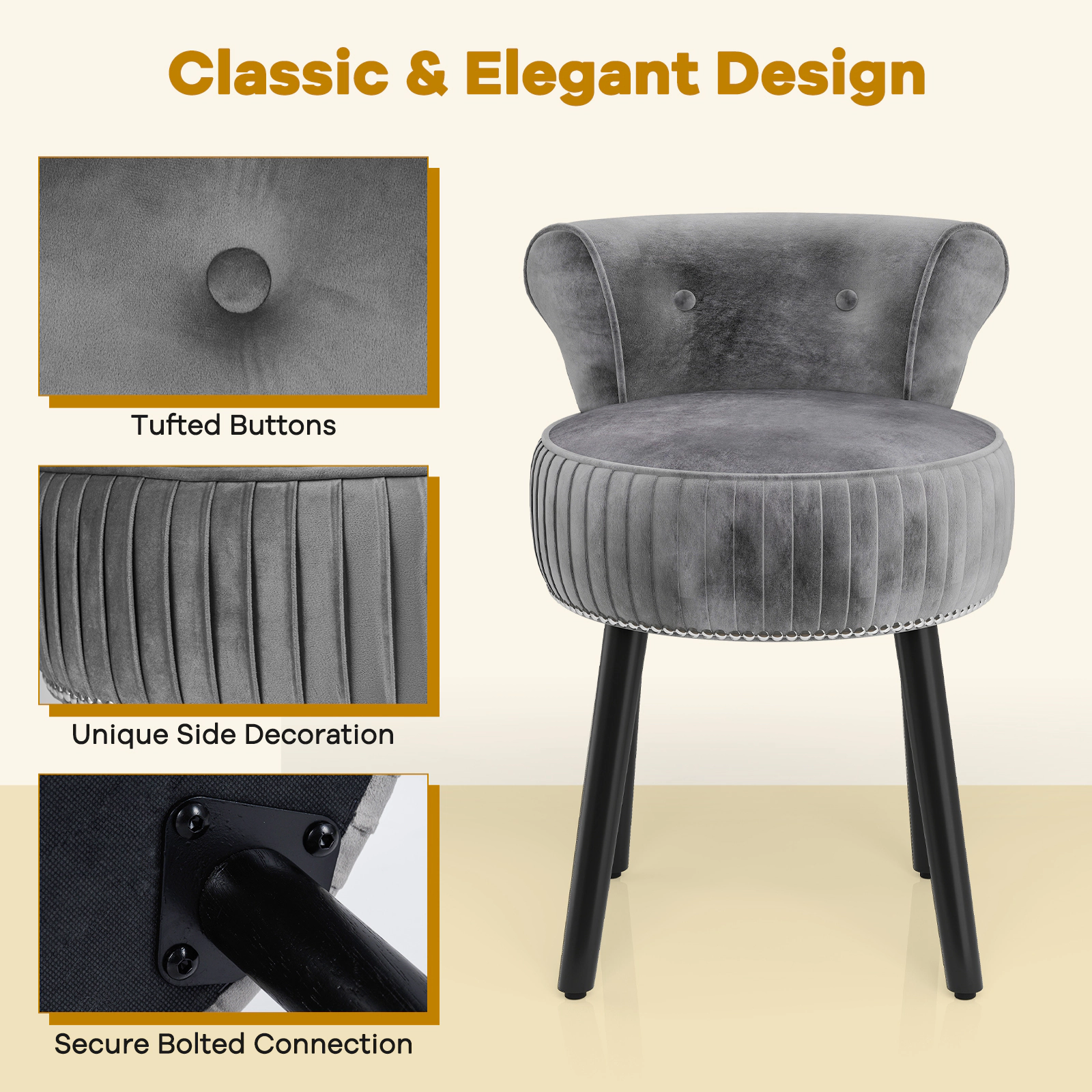 Hivvago Velvet Vanity Chair With Back Upholstered Stool Tufted Low And Solid Wood Legs