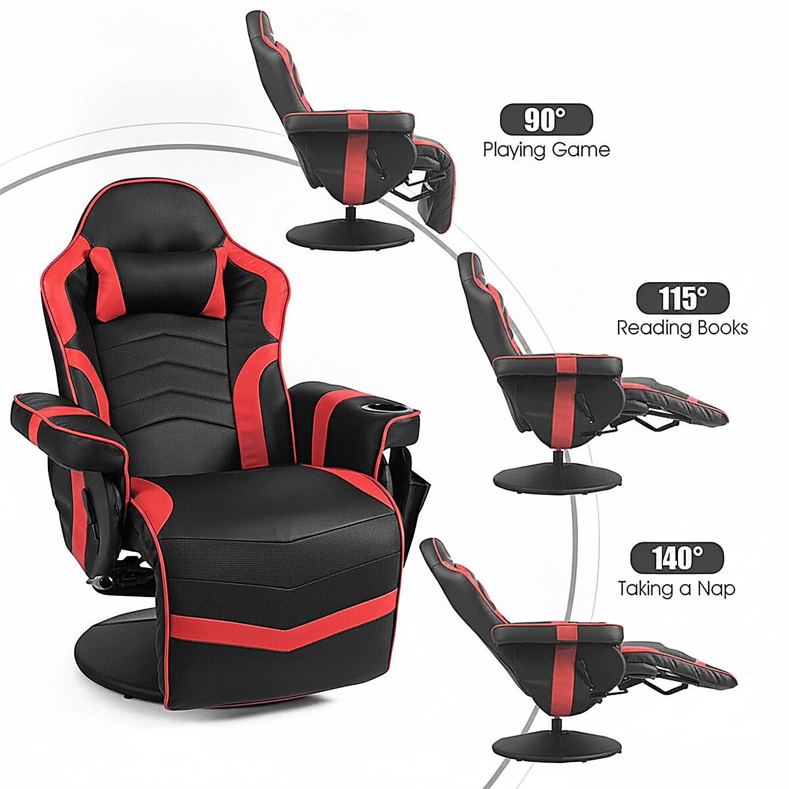 SUGIFT Ergonomic High Back Massage Gaming Chair with Pillow 264.5-lb Capacity Red