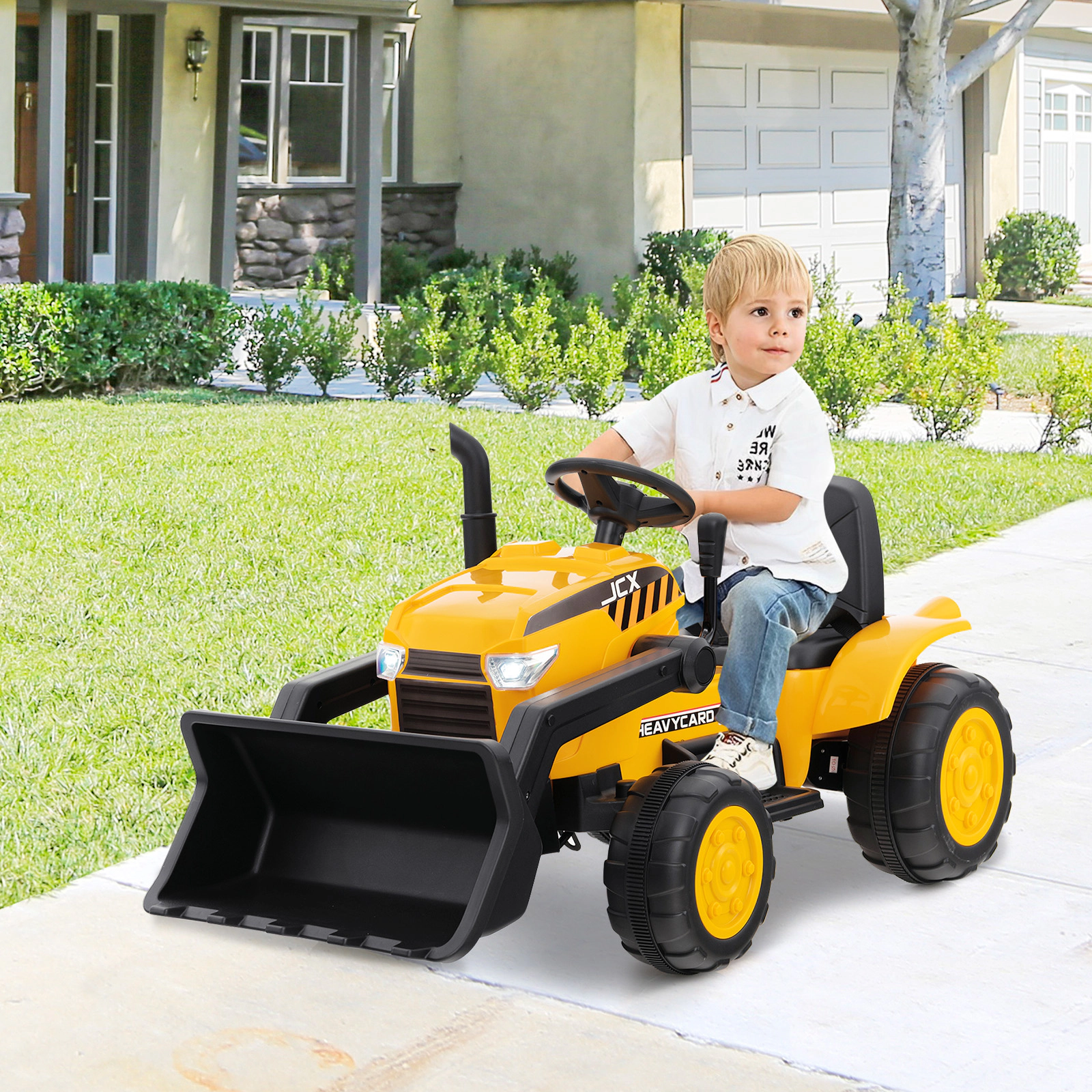 12V Ride On Excavator for Kids Adjustable Digging Bucket Parent Remote and LED Headlights Electric Toy Ages 3-8 Yellow