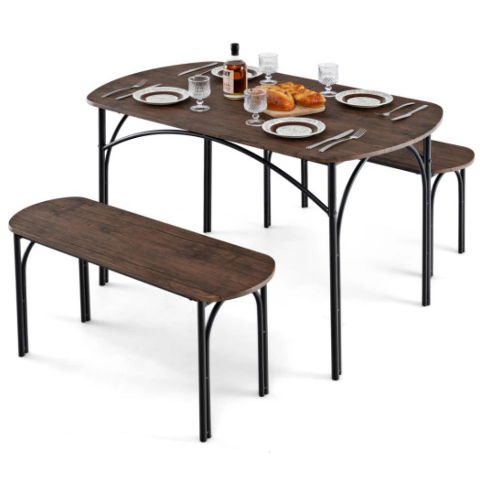 Hivvago 3-Piece Dining Table Set For 4 With Metal Frame-Brown