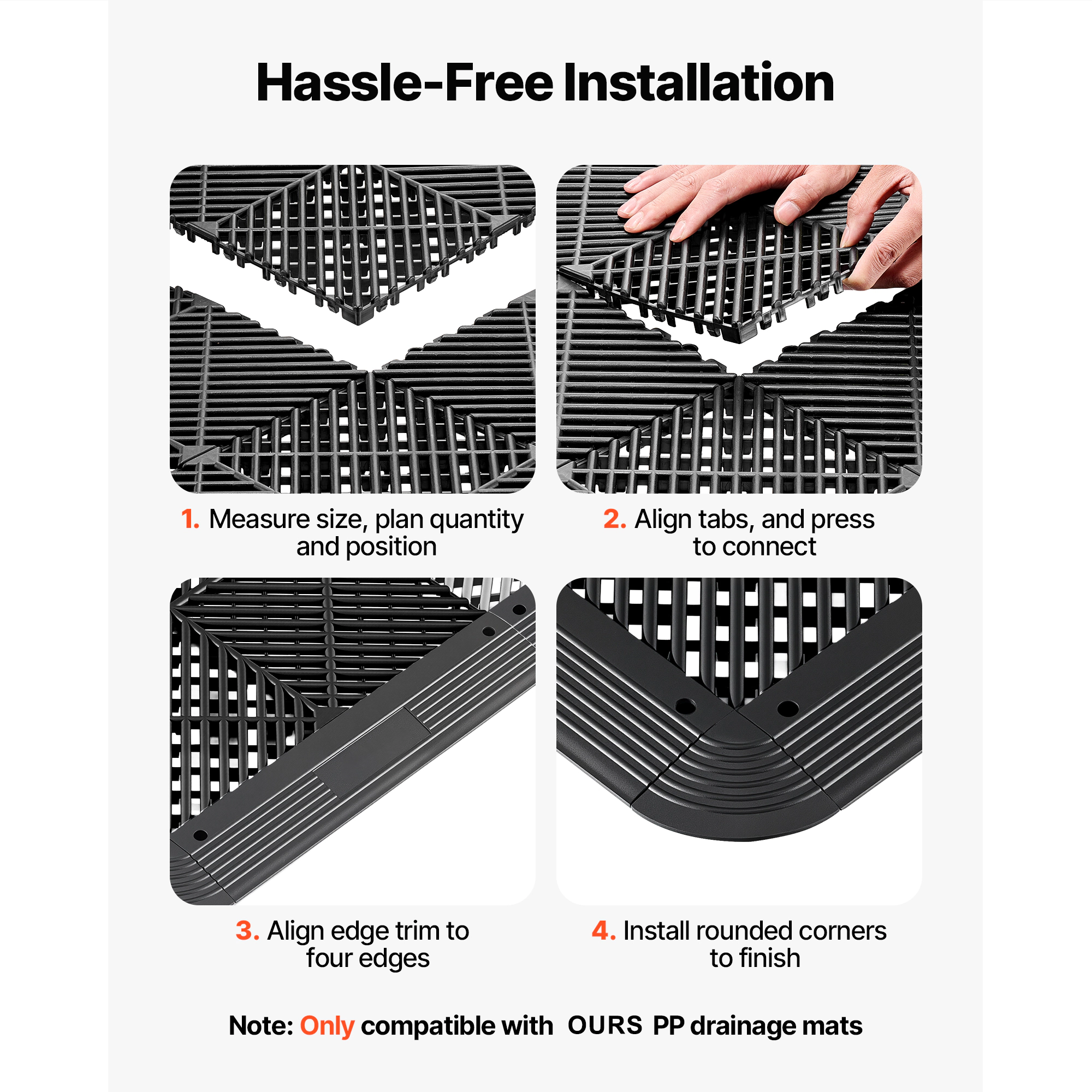 HONGGE Transition Edge Kit 11-Piece Durable Garage Floor Edging PP Easy Installation Edge Protection for Wet Area