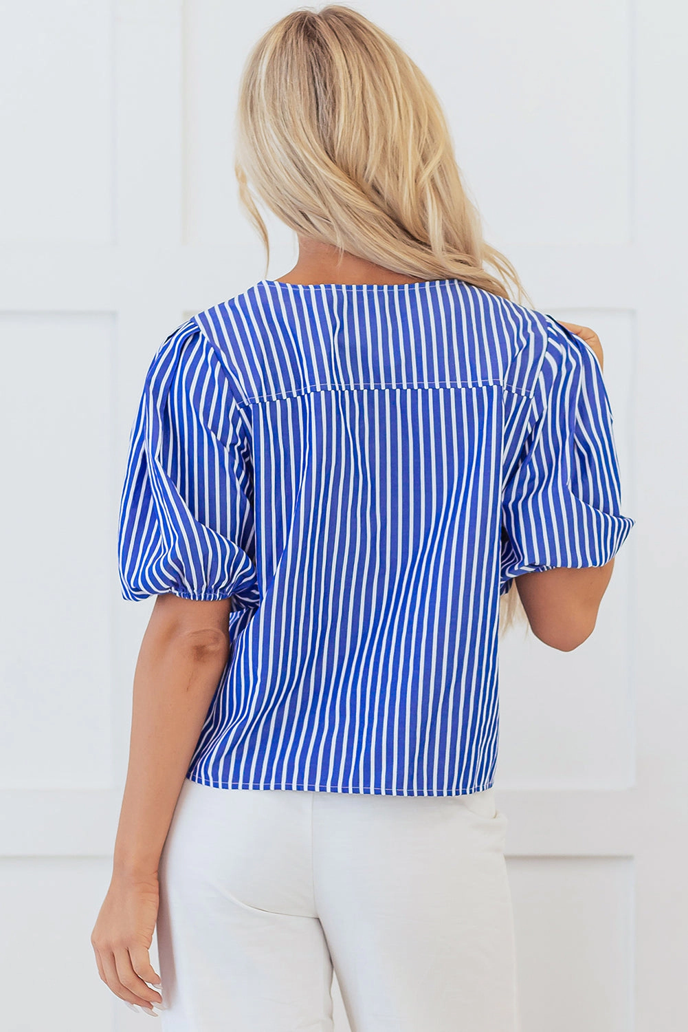 Threaded Pear Women's Dream Stripe Tied Front Blouse