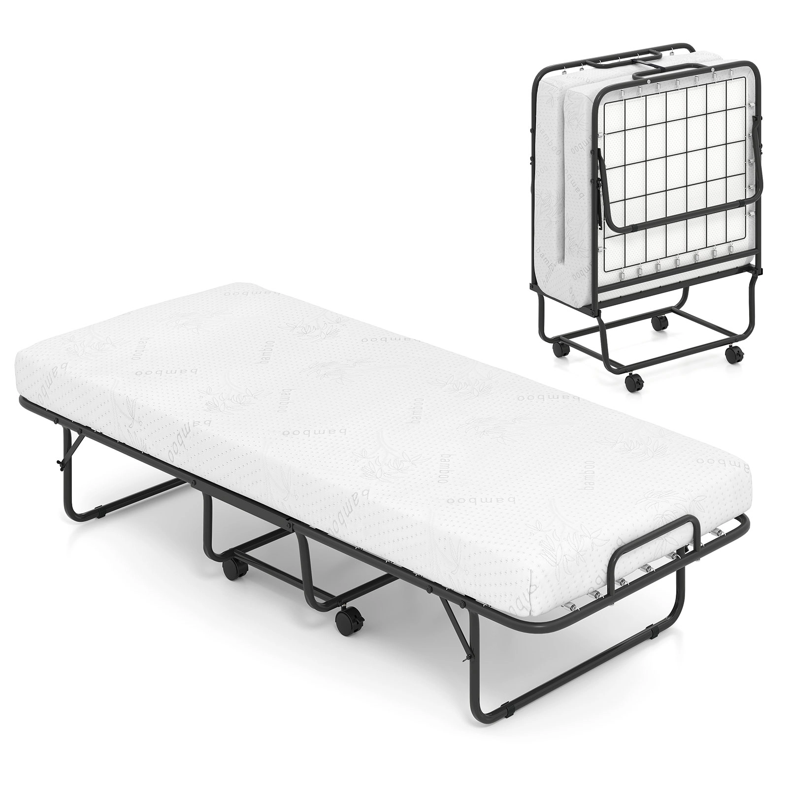 SUGIFT Cot Size Folding Guest Bed with 4 Inch Memory Foam Mattress and Metal Frame