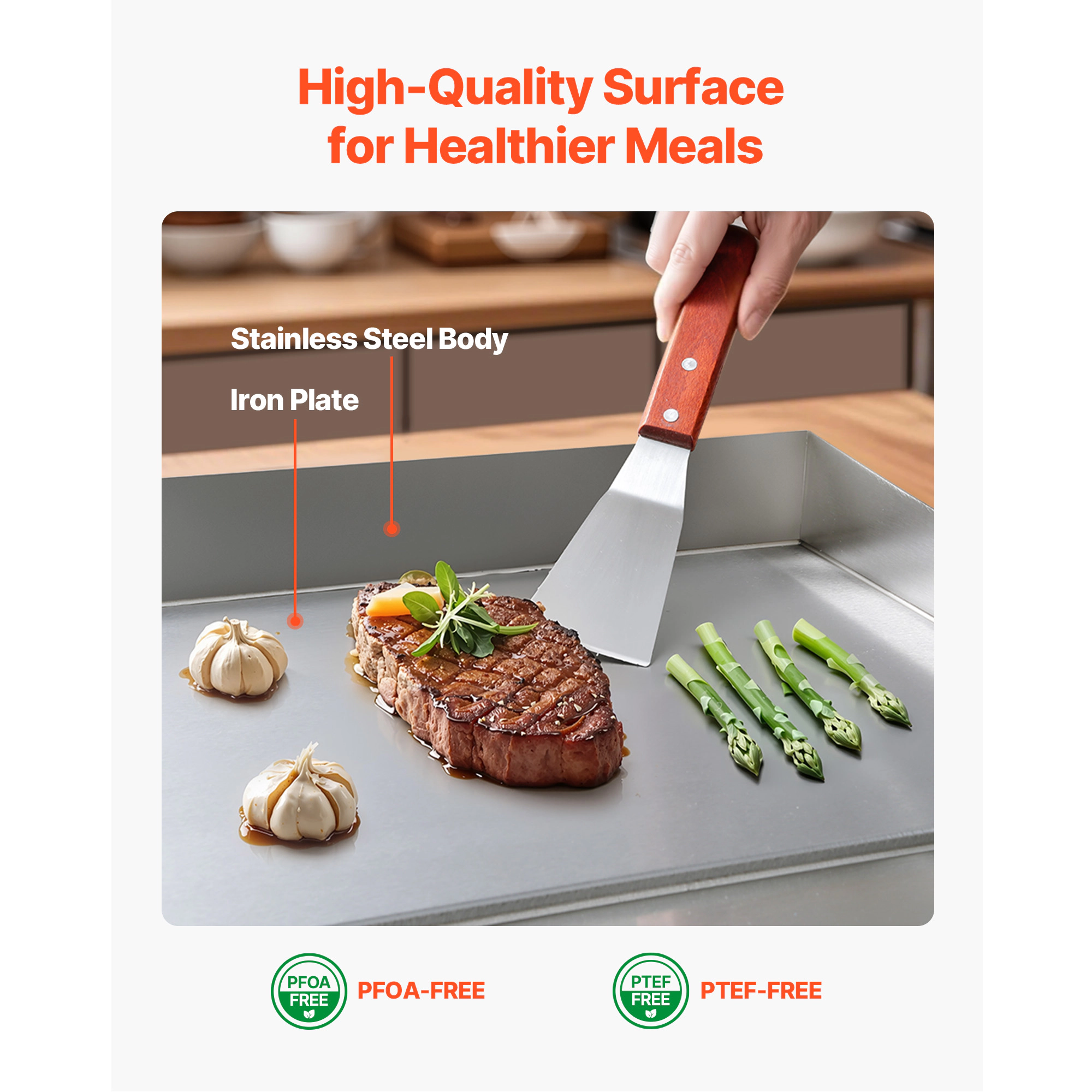 HONGGE Commercial Electric Griddle, 122-570°F Adjustable Temp Control, Stainless Steel, with 2 Spatulas, 2 Brushes