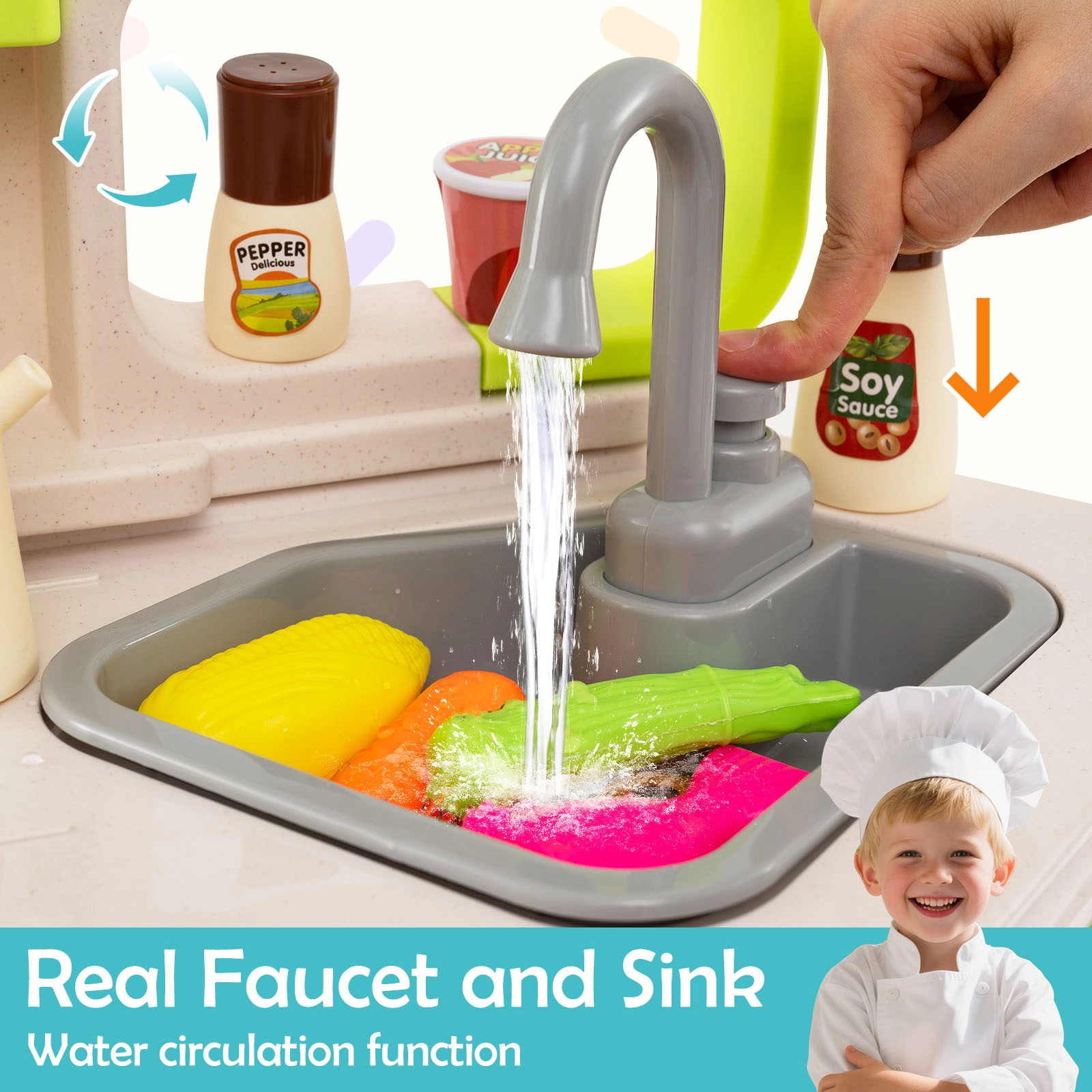 SUGIFT 113 Accessories Steam Effect and Lights Kids Corner Play Kitchen Playset