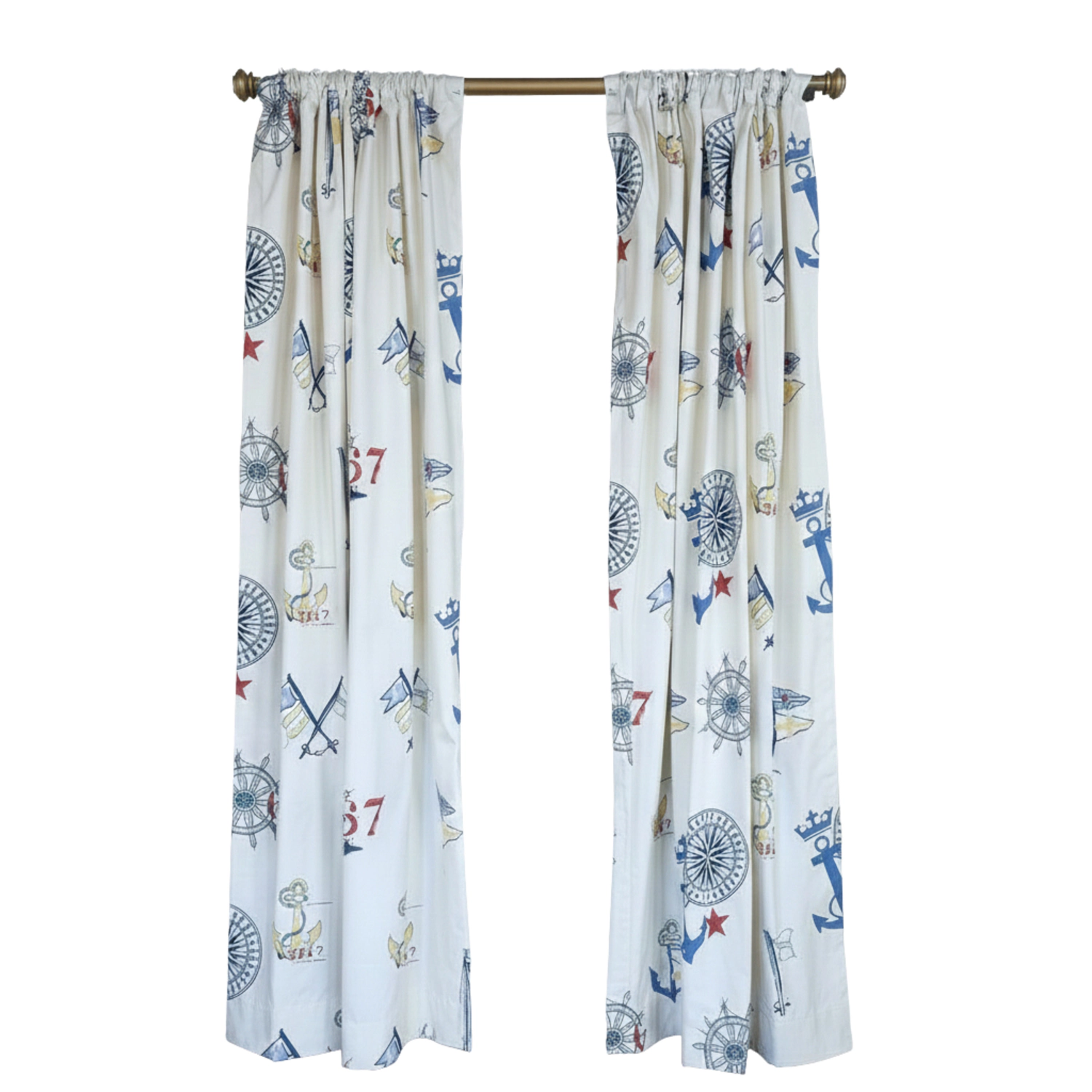 RLF Home Ralph Lauren Navigator 100% Cotton Rod Pocket Window Curtain set of 2 Panels 100" x 84" Off-White