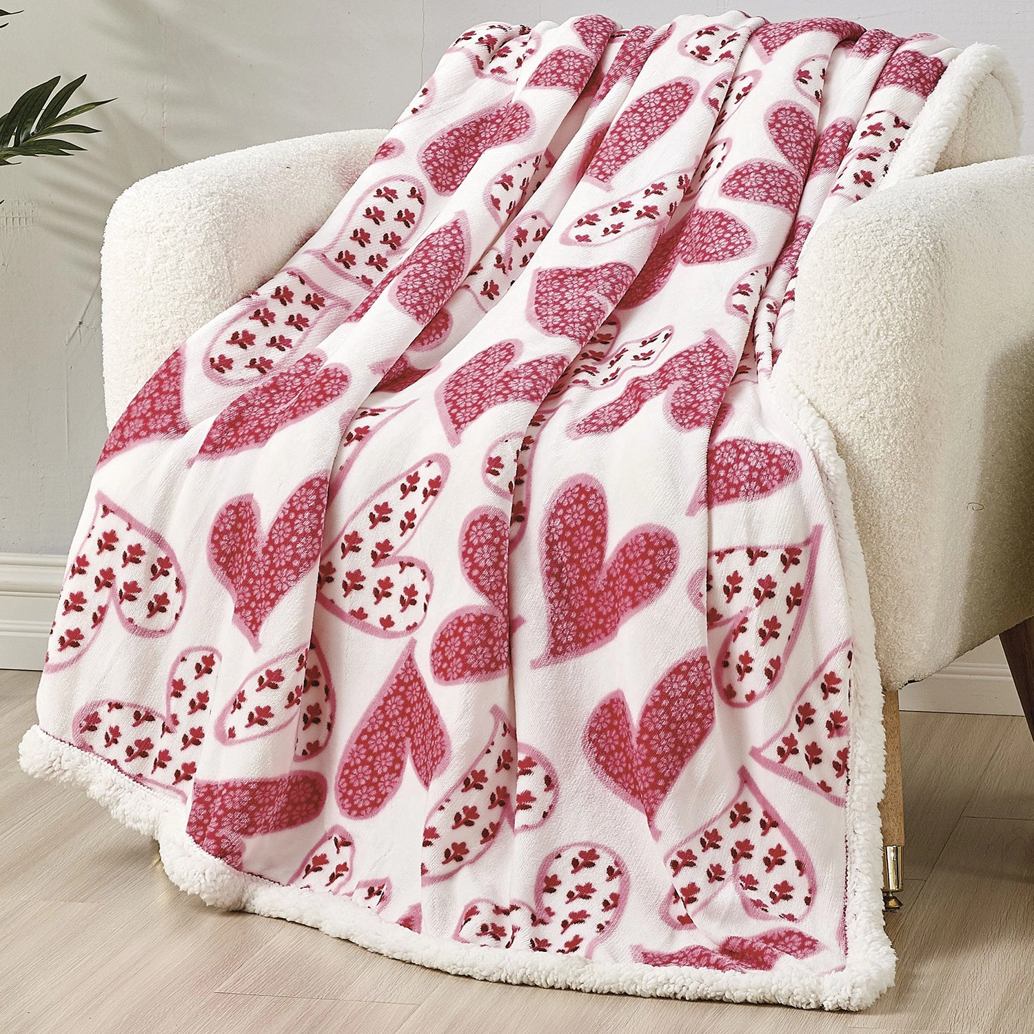 Plazatex Valentine Scarlett Sherpa Plush Decorative Throw Blanket 50" x 60" Pink