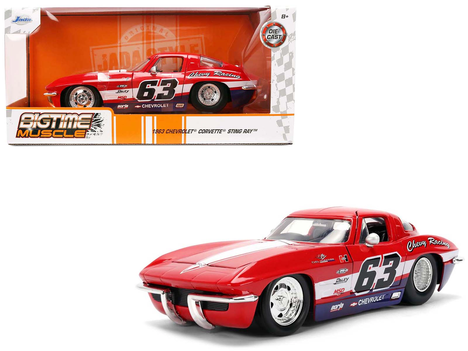 Jada 1963 Chevrolet Corvette Stingray #63 "Chevy Racing" Red with White and Blue Stripes "Bigtime Muscle"