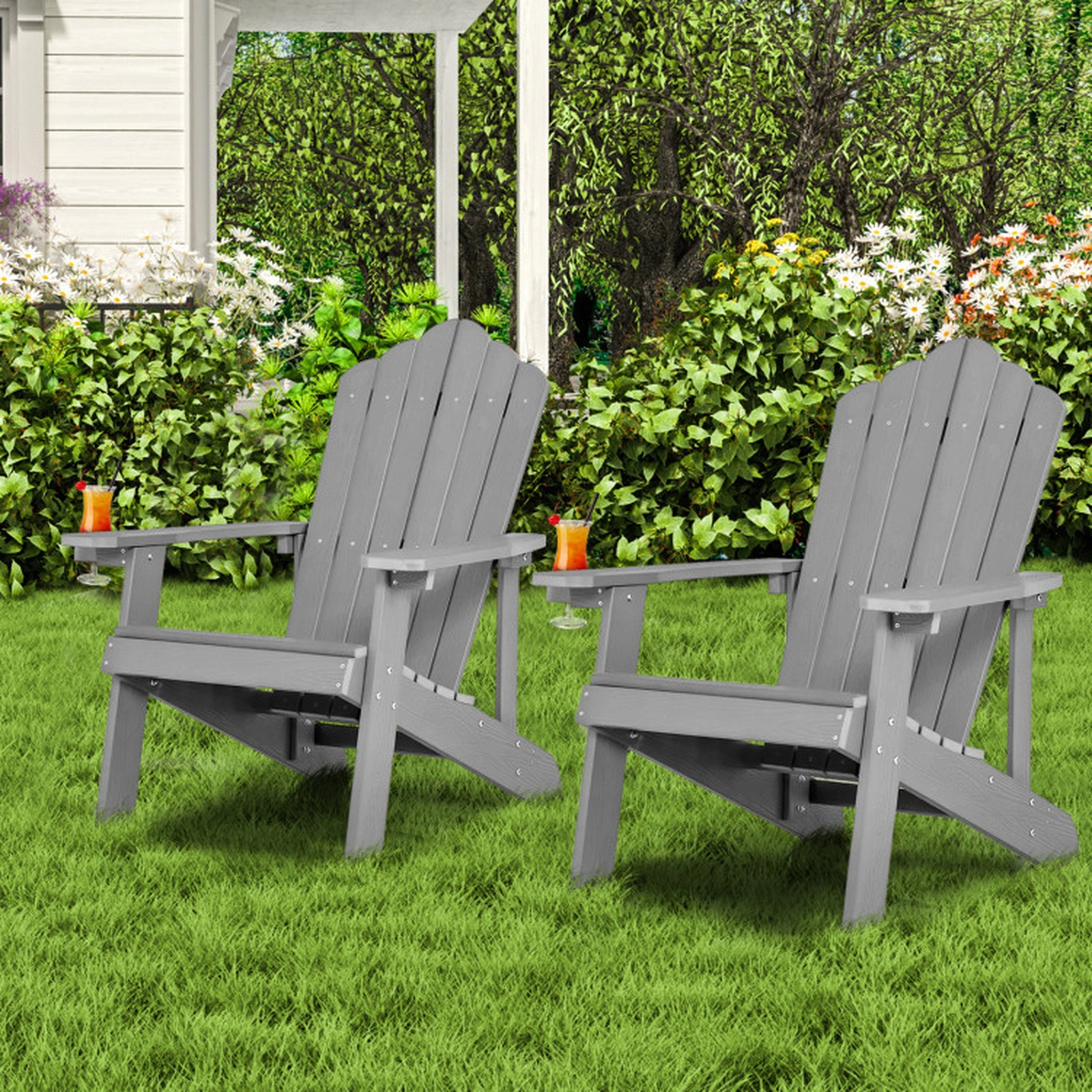 SUGIFT Silver Gray Adult and Kids Chairs for Porch and Backyard 2 Piece Adirondack Chair Set