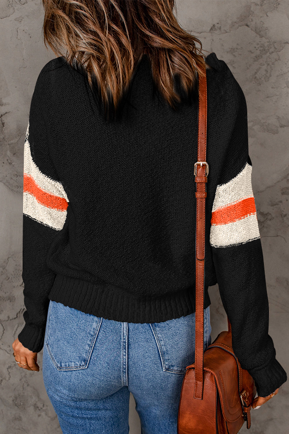 Threaded Pear Haisley Chevron Striped Drop Shoulder Sweater