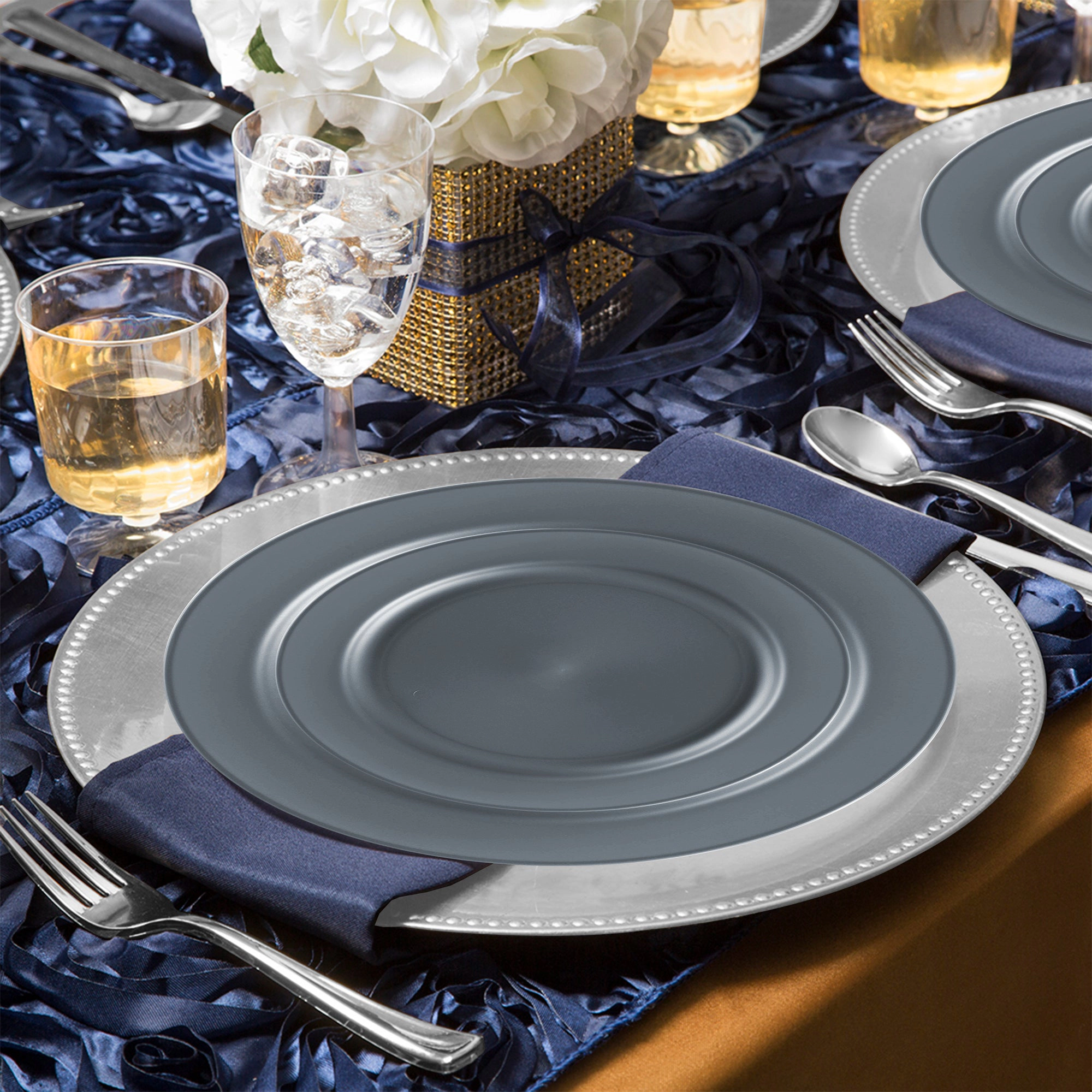 Smarty Had A Party Matte Charcoal Gray Round Disposable Plastic Wedding Value Set