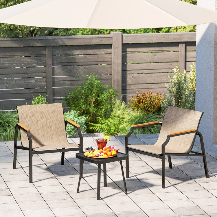 Hivvago 3 Piece Outdoor Chair Set With Breathable Fabric Seat And Armrests-Brown
