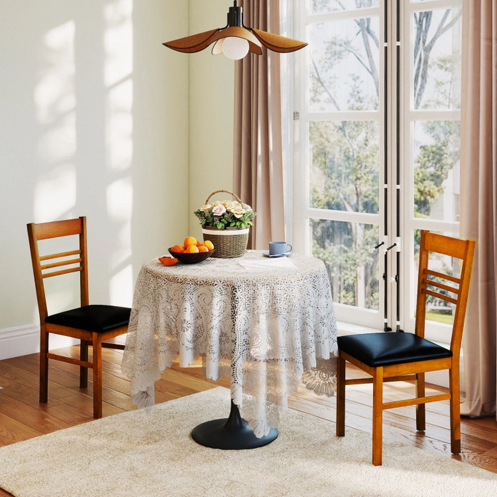 SUGIFT High Back Wood Dining Chair with Rubber Wood Frame 330-lb Capacity Walnut/White Frame Black/Brown Seat