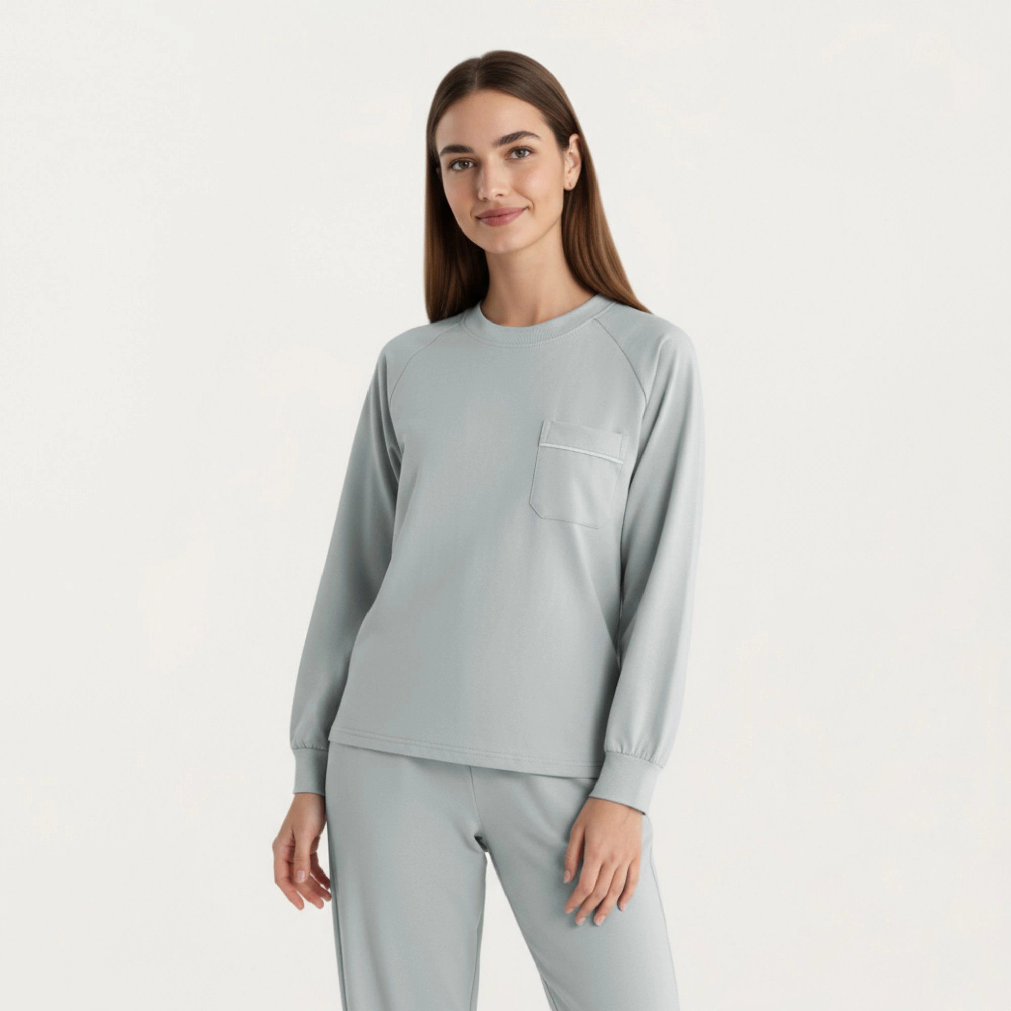 Anna-Kaci Women's 2-Piece Long Sleeve Crew Neck Top with Chest Pocket and Relaxed Fit Pants
