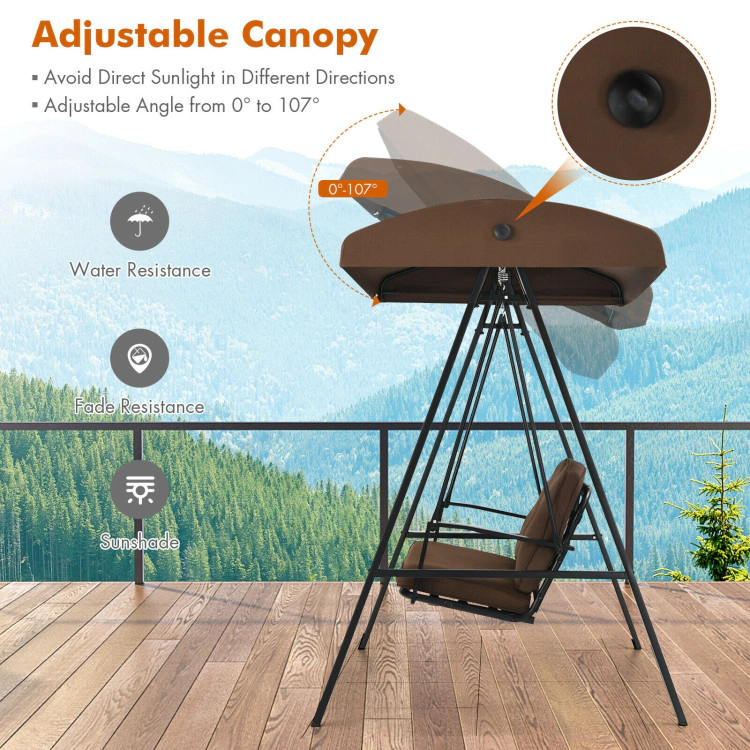 Hivvago Outdoor 3-Seat Porch Swing With Adjust Canopy And Cushions