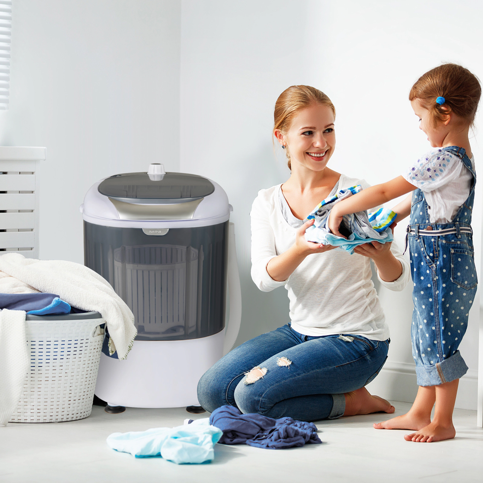 SUGIFT 5.5-lb Single Tub Portable Mini Washing Machine with 1.1-lb Spin Basket and 14-in Drain Hose