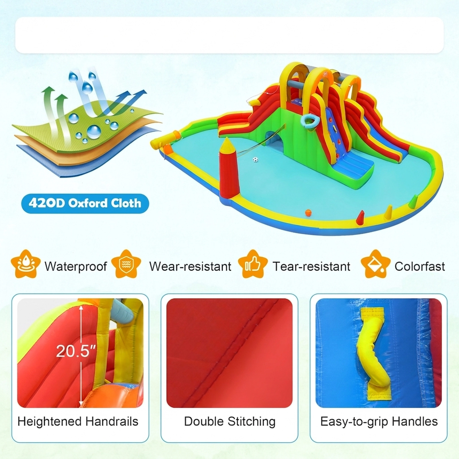 SUGIFT 2 Long Slides Climbing Walls and Ball Games No Blower 8-in-1 Kids Giant Bounce House