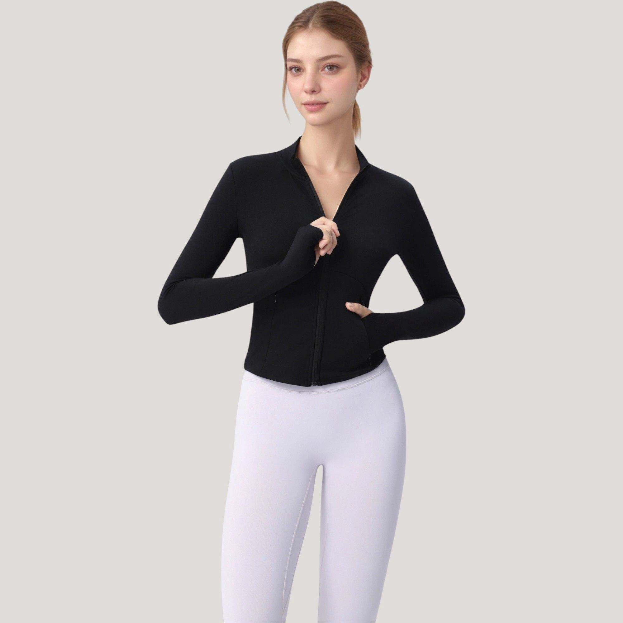 Anna-Kaci Women's Long Sleeve Full-Zip Athletic Jacket with Thumbholes and Fitted Silhouette