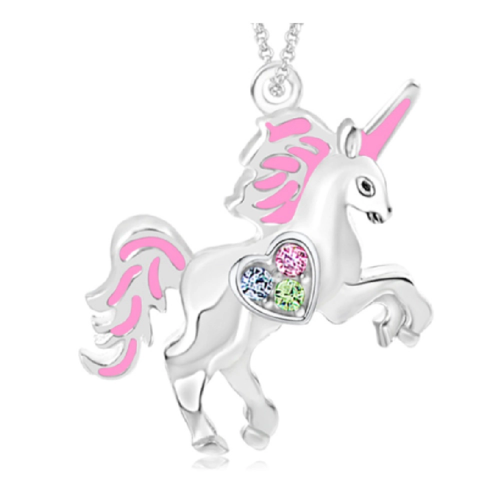 CHANTEUR Kids Unicorn Crystal Pendant Necklace - White Gold Palladium Plating, 6-inch