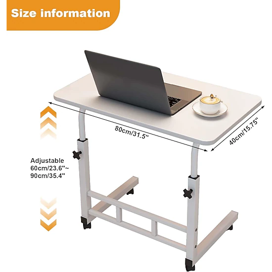 BebreezChic Small Mobile Computer Table on Wheels Adjustable Rolling ...