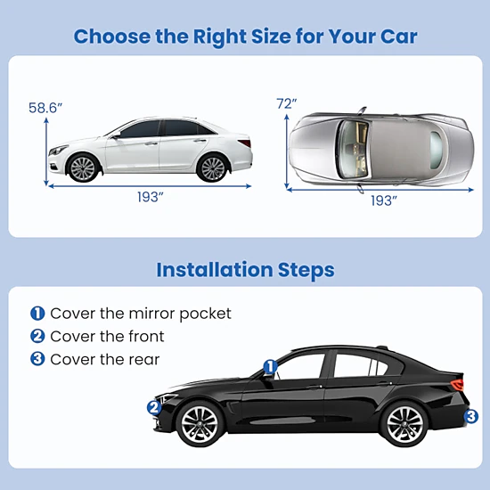 SUGIFT 193-in Universal Fit Sedan Car Cover with Waterproof UV and Snow Protection and Mirror Pockets