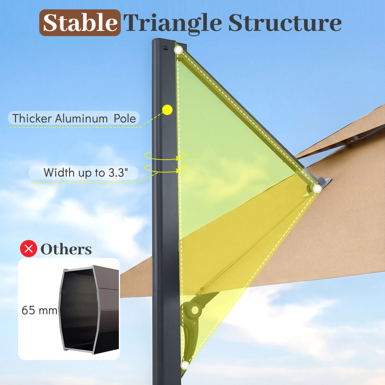 SUGIFT Brown Aluminum Pole and 220 LB Fillable Base 10 FT Square Cantilever Patio Umbrella