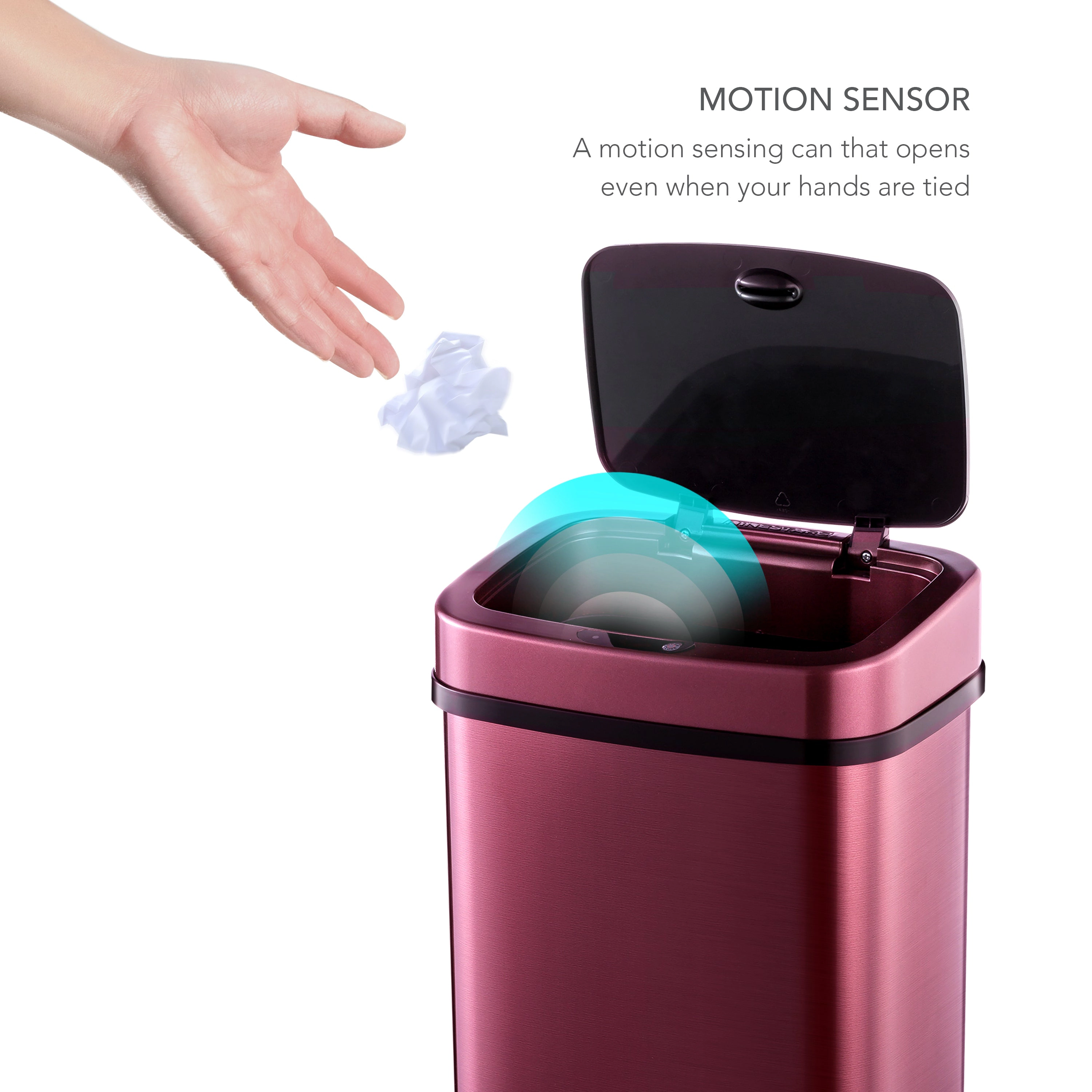 Ninestars Rectangular 3.2-Gallon Stainless Steel Motion Sensor Trash Can