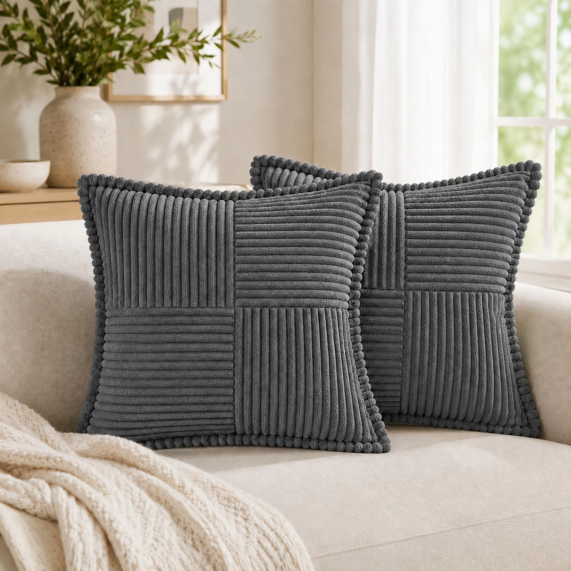 Alilang Unisex Soft Corduroy Decorative Throw Pillow Cover Geometric Accent Cushion for Sofa Bed