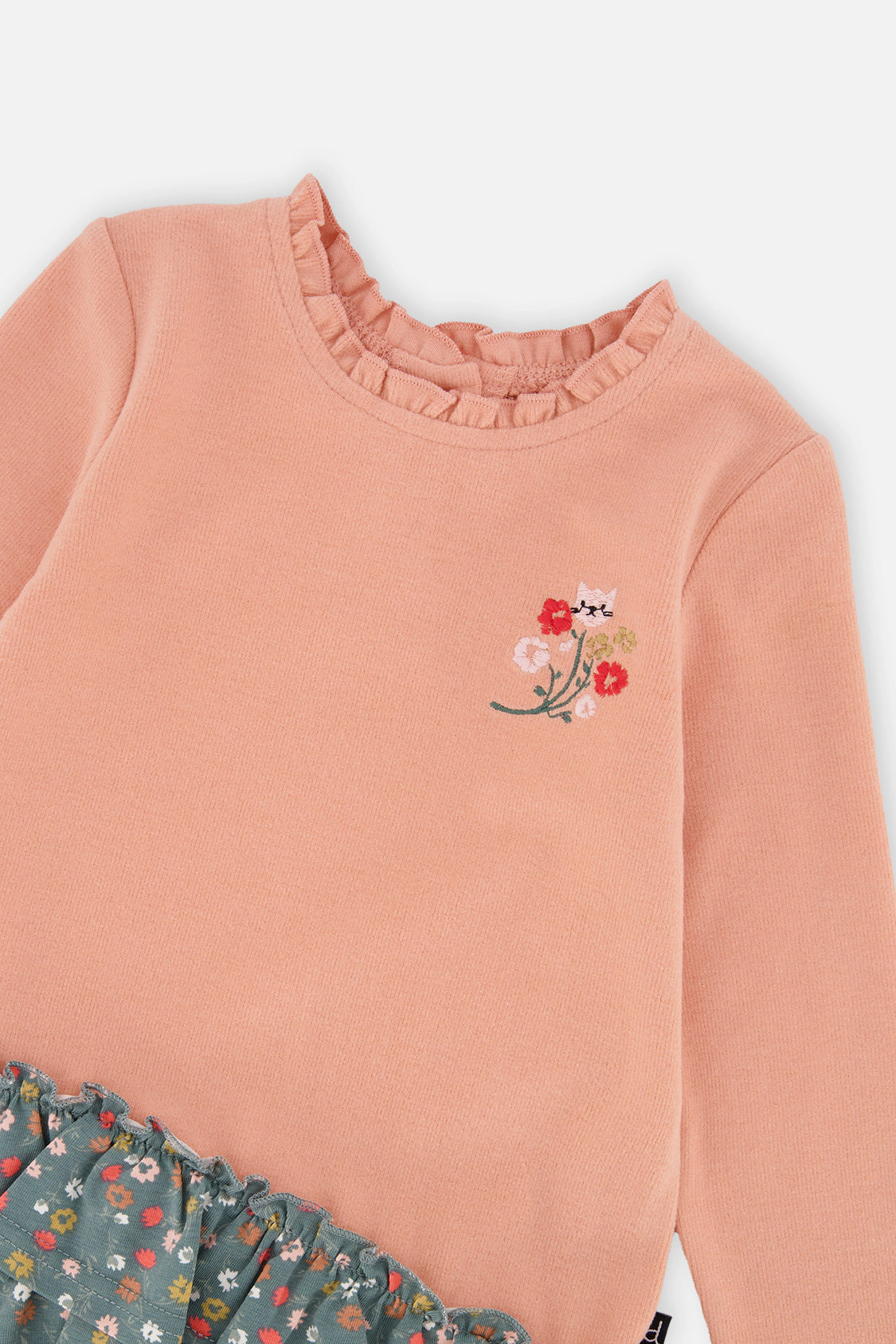 Deux par Deux Girls Floral Print Bi-Material Dress