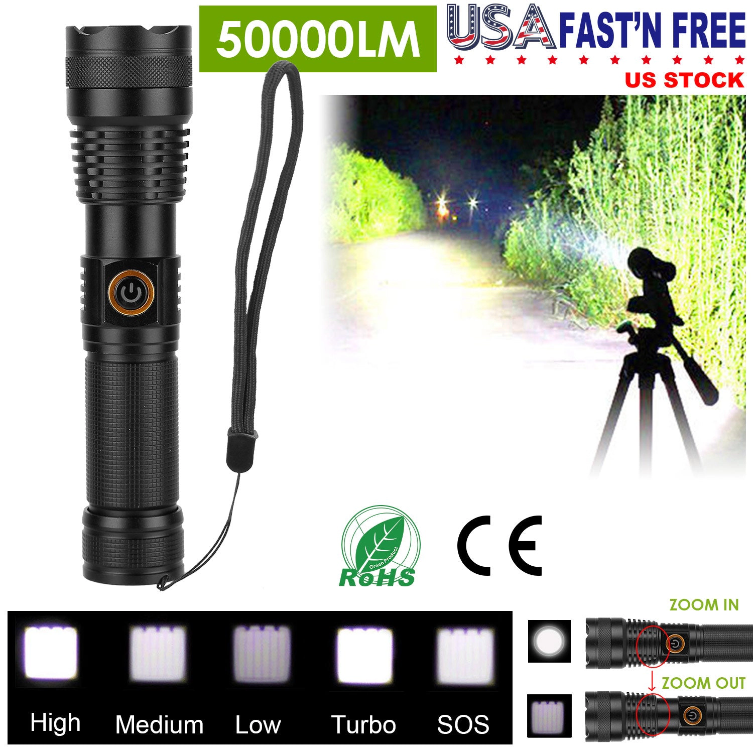 GBruno Zoomable Rechargeable LED Tactical Flashlight