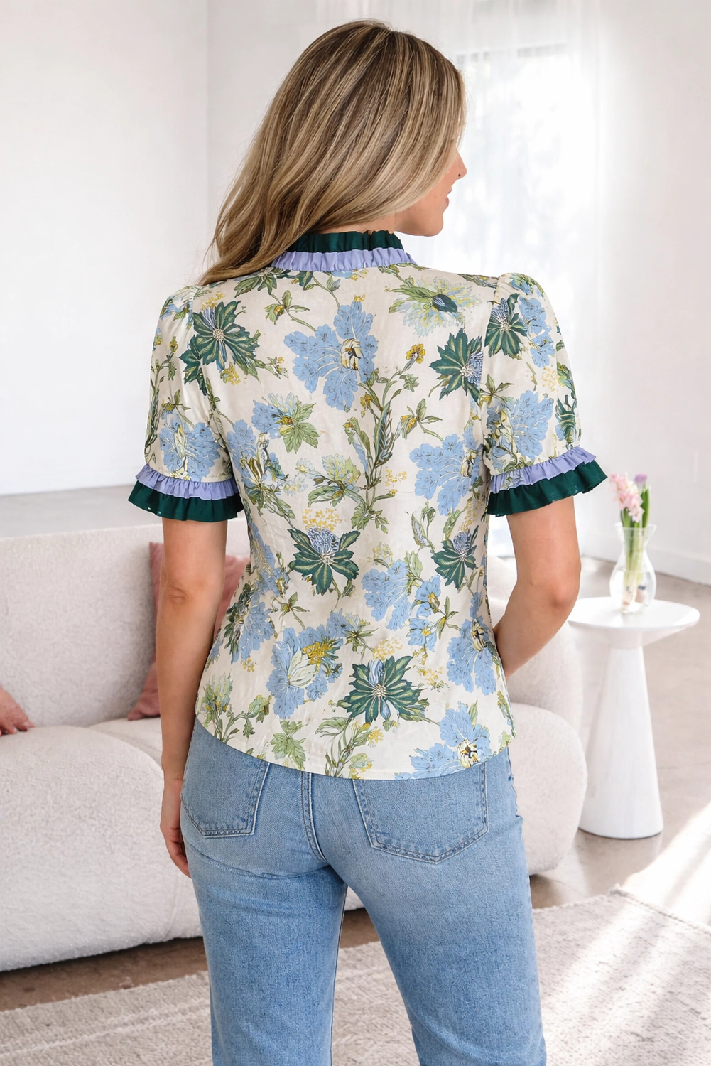 Threaded Pear Women's Mila Trim Short Sleeve Blouse