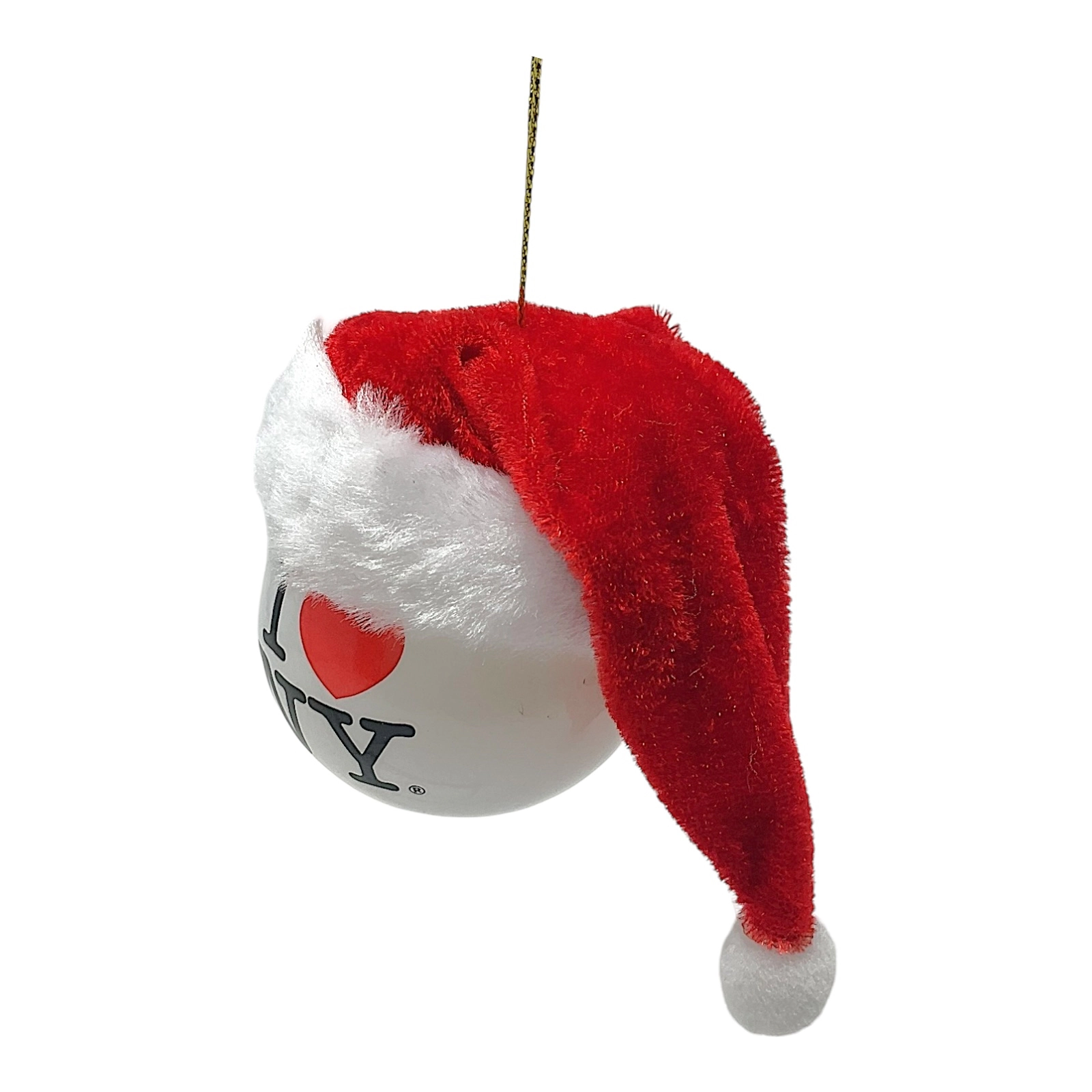 Kurt Adler I Love NY Ball with Fabric Santa Hat Plastic Christmas Tree Ornament 2.4 inch