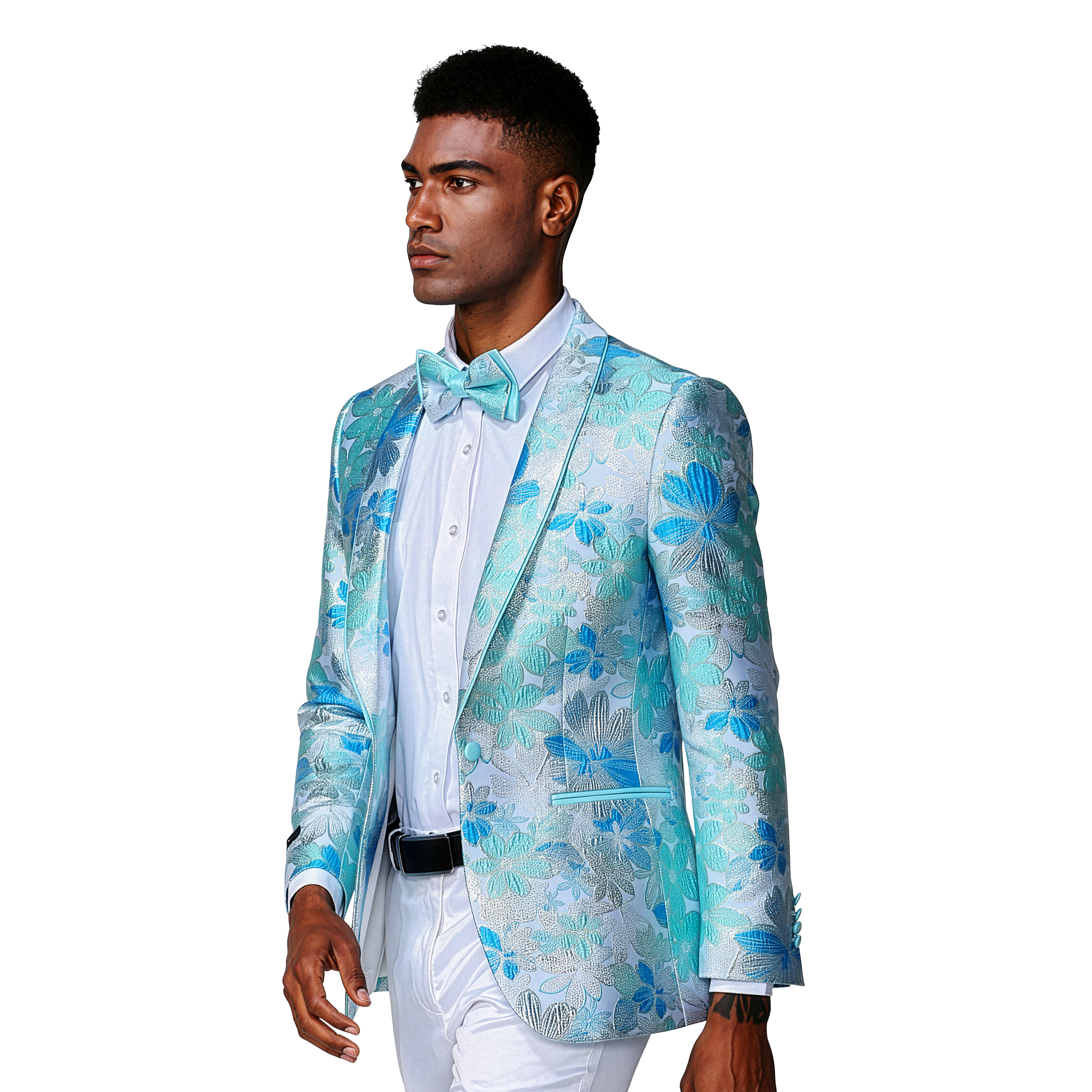 Tazzio Mens Slim Fit Floral Dinner Jacket With Bowtie