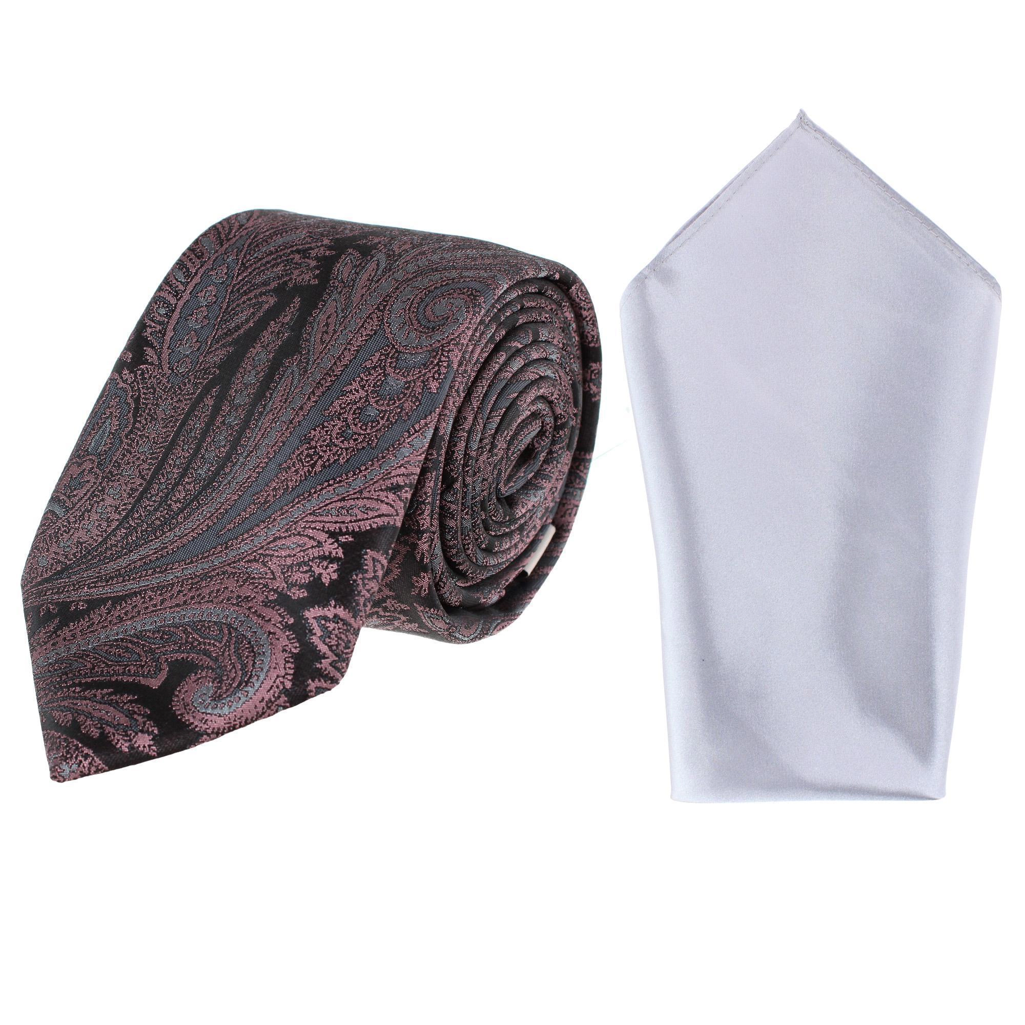 Essentials by Trafalgar Paisley Patterned Necktie and Solid Pocket Square Set