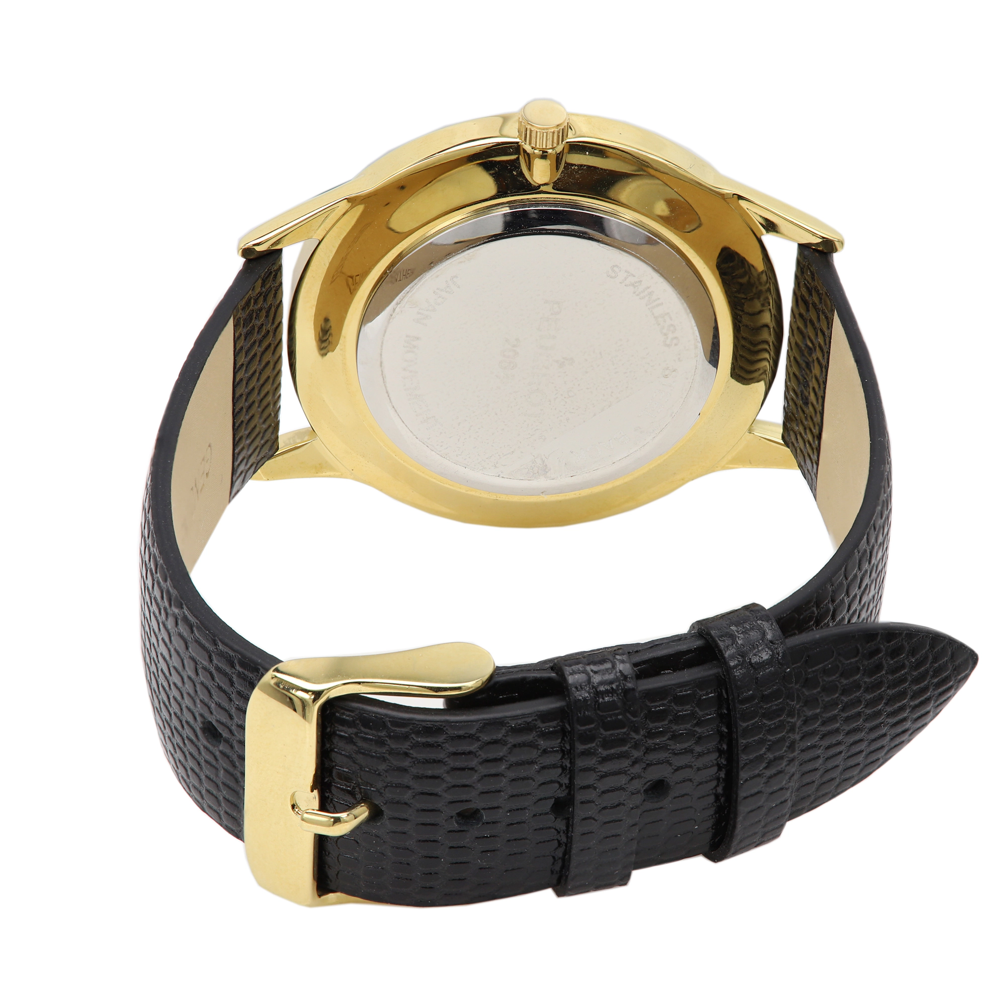 Peugeot Men's 40mm Wafer Slim Round Gold-Plated Case Watch-Black