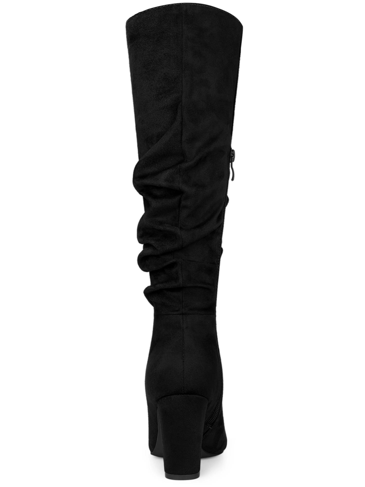 BLISSFUL STEP Women's Slouch Pointed Toe Chunky Heel Knee High Pull On Boots