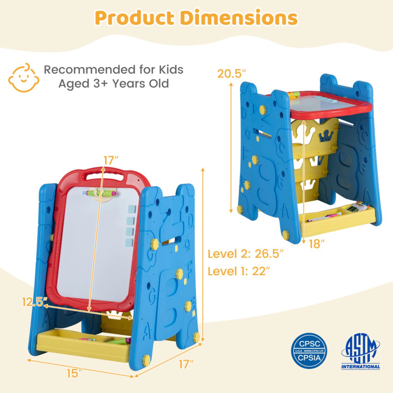 SUGIFT Blue Double-Sided Magnetic Board and Accessories 4-in-1 Kids Art Easel
