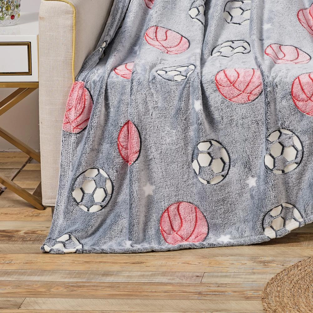 Plazatex All Star Soft & Cozy Glow in the Dark Throw Blanket Ideal for Bedroom & Living Room Decor 50"x60" Grey