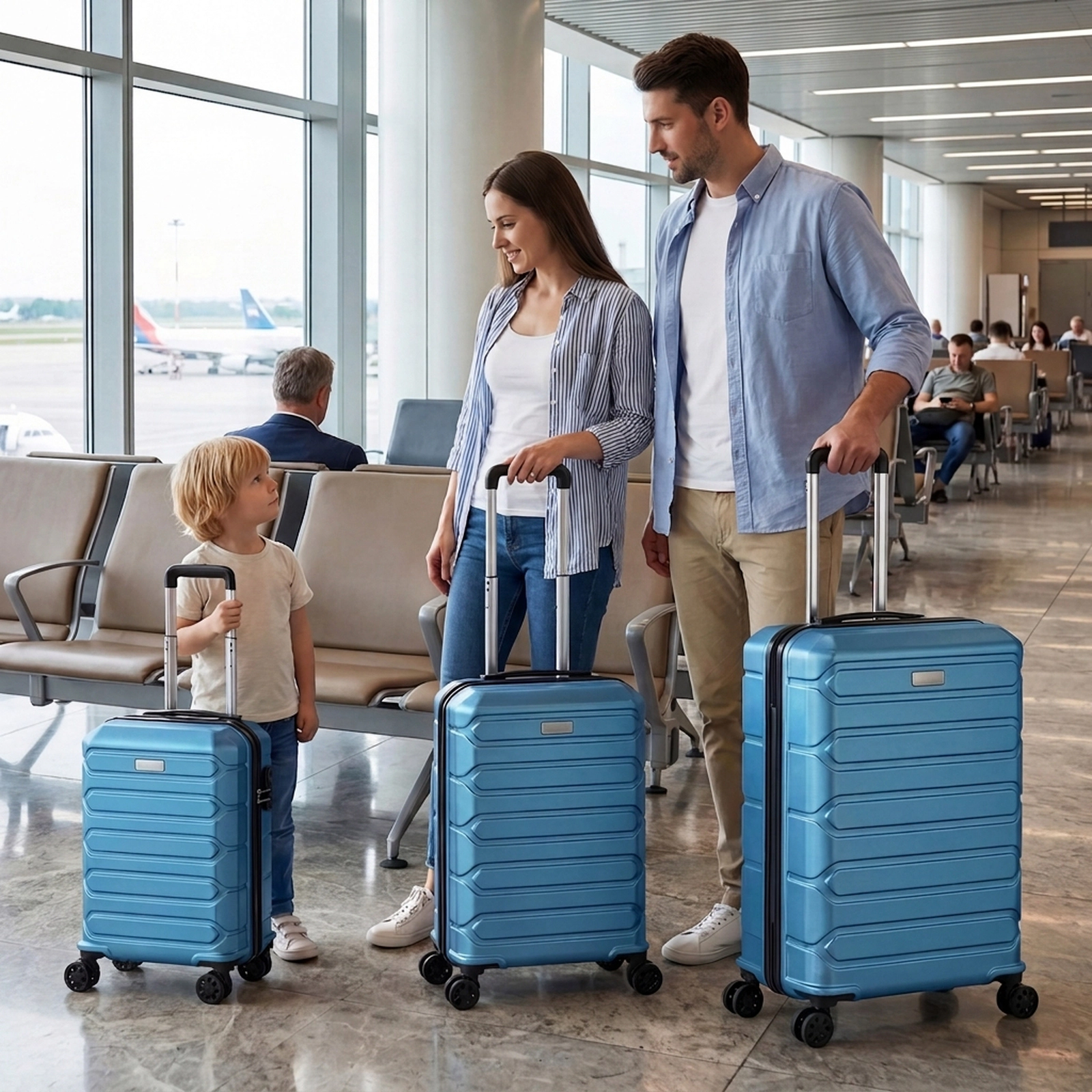 SUGIFT 3-Piece Lightweight Hardside 8 Spinner Wheels Nested Suitcases Luggage Set 20-in 24-in 28-in 46-L Blue
