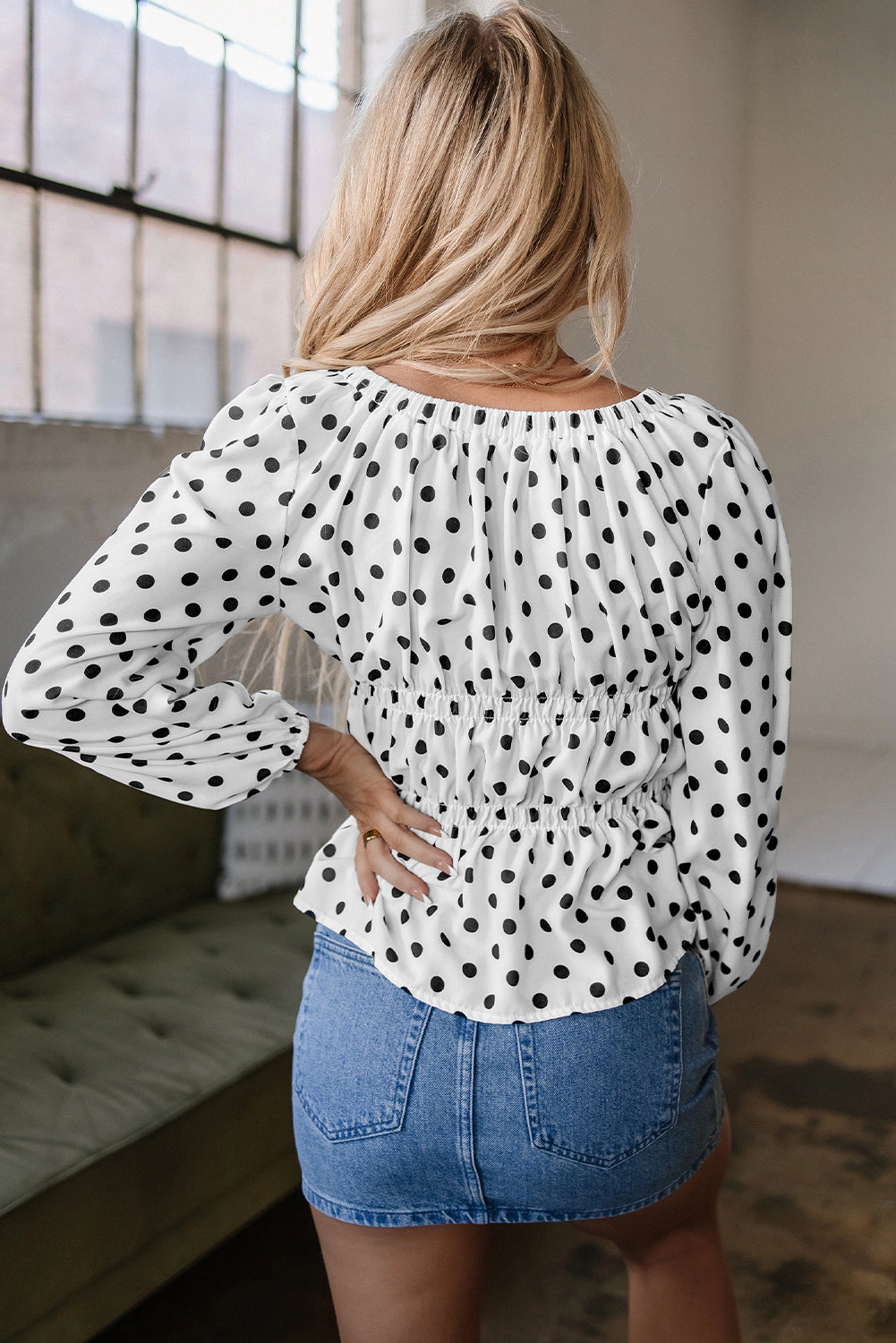 Threaded Pear Women's Jolene Polka Dot Peplum Top