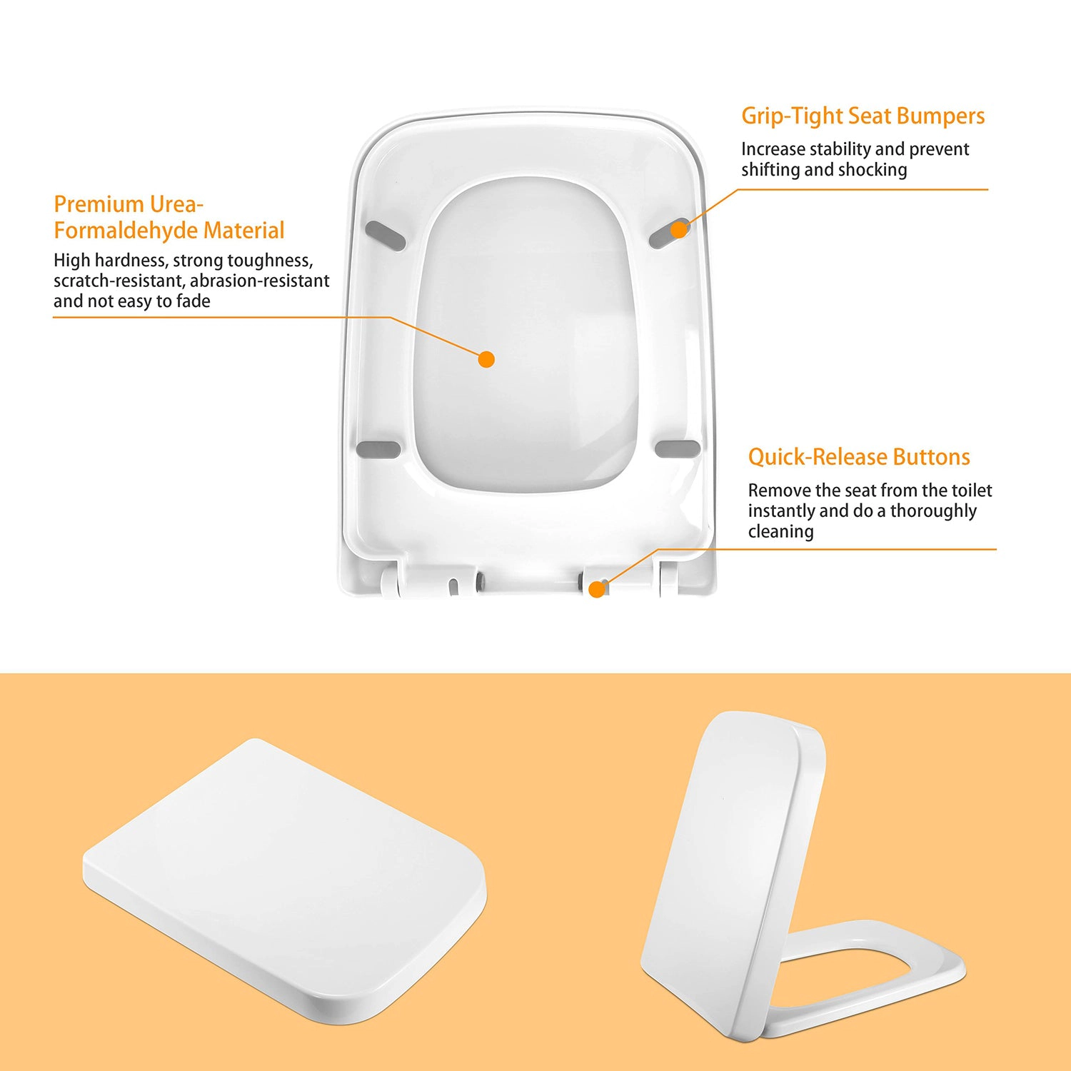 GBruno Quiet-Close Square Toilet Seat With Quick-Release