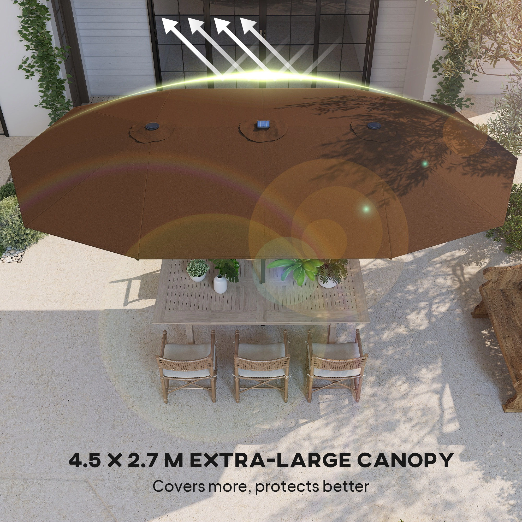 HONGGE Garden Parasol, Double-Sided Sun Umbrella with LED Solar Lights, Patio Parasol for Outdoor