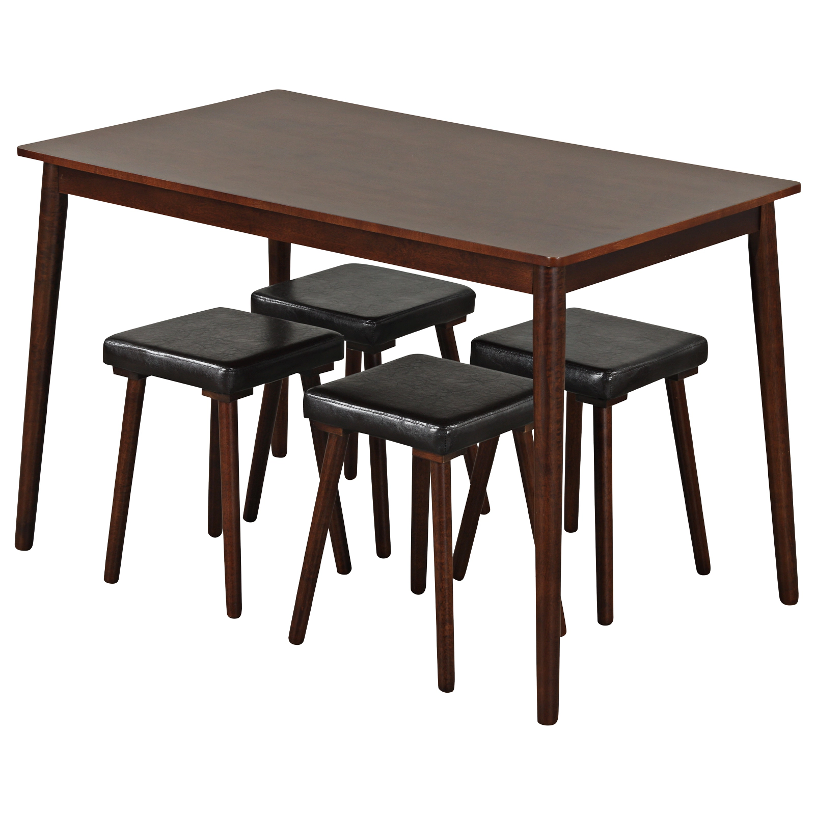 SUGIFT 5 Piece Dining Table Set for 4 with Upholstered PU Leather Stools 220-lb Tabletop 350-lb Seats 48 x 27.5-in Brown