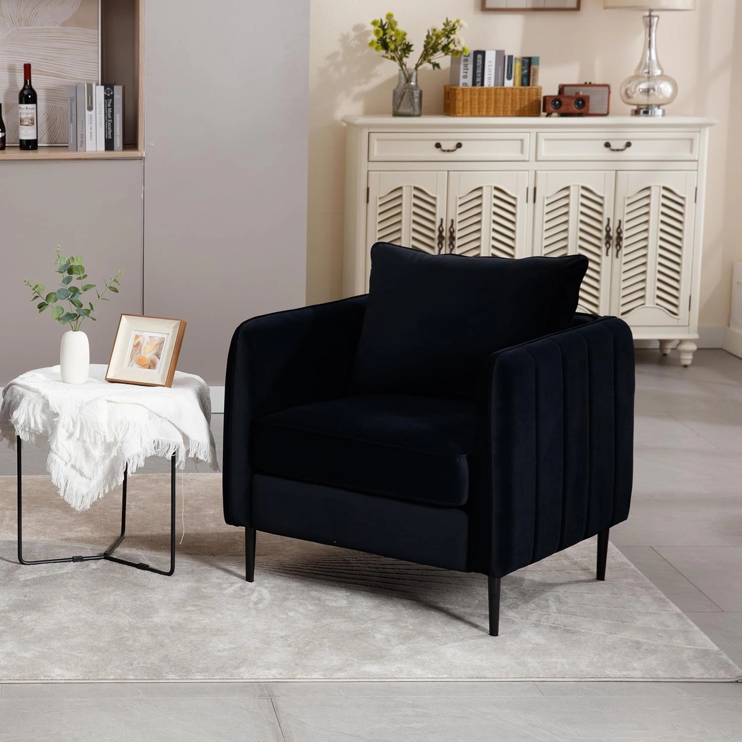 Envelor Mid-Century Modern Velvet Accent Armchair with Lumbar Pillow