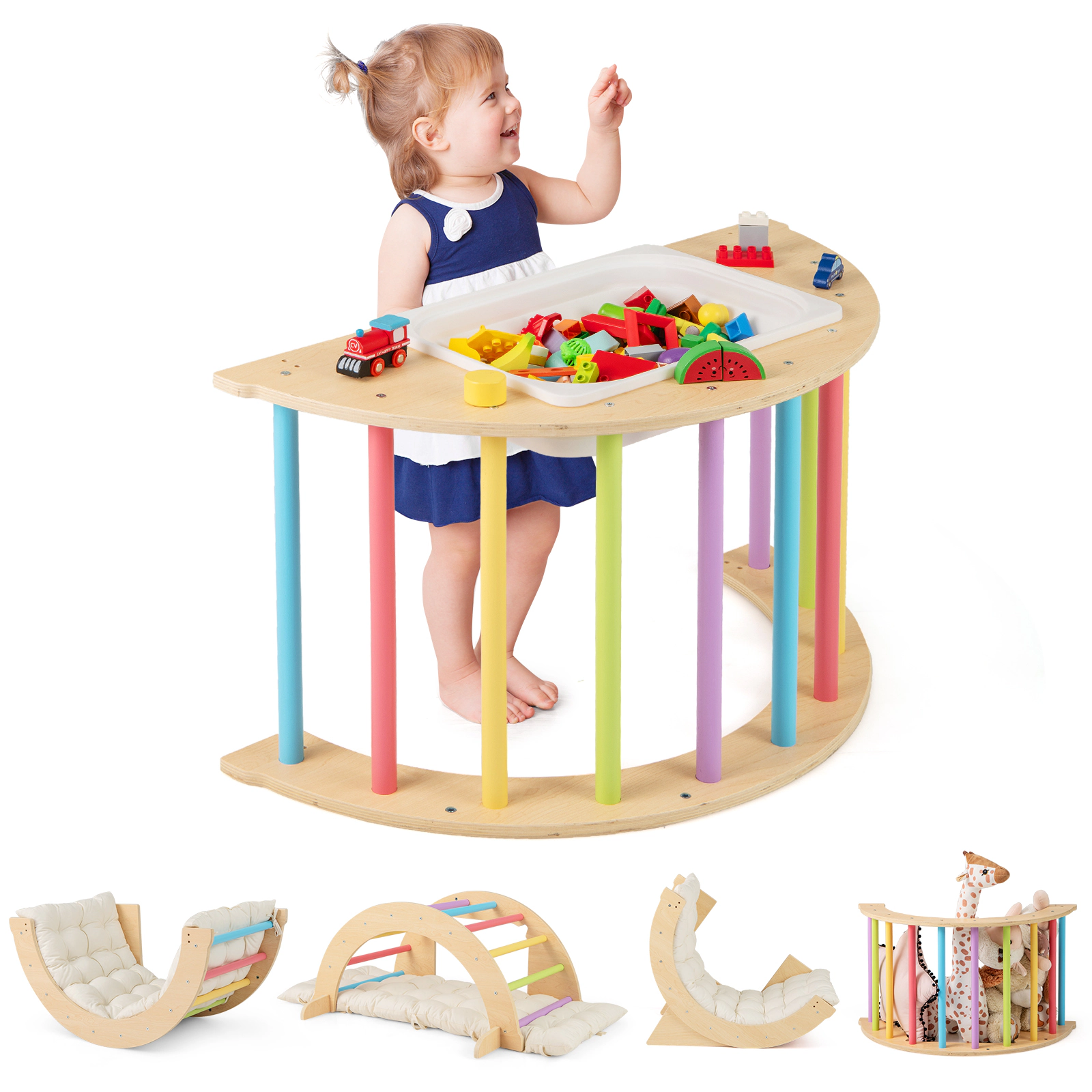LJG 6 1 Kids Climbing Arch Playset with Removable Cushion and Stoppers