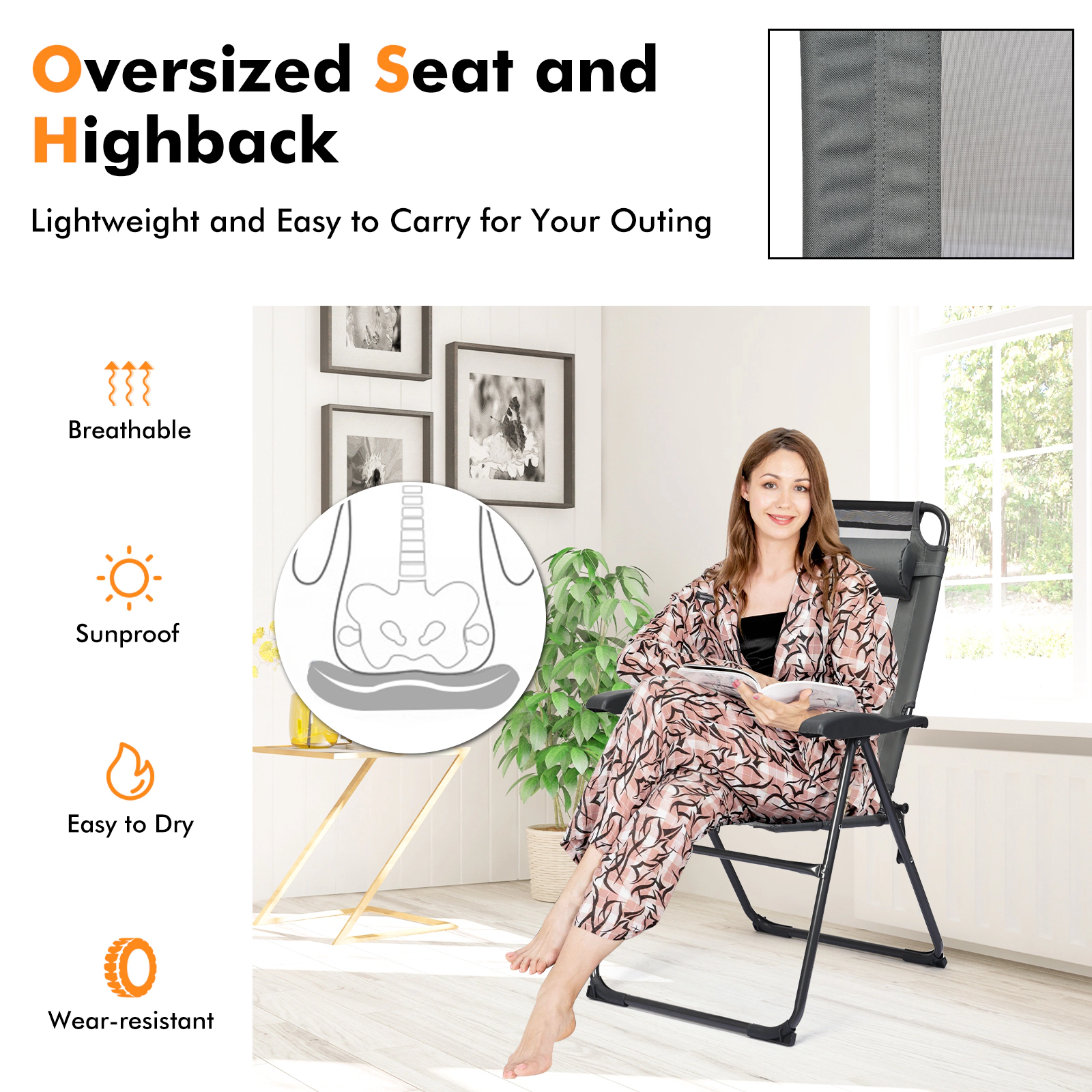 LJG 2 Pieces Patio Adjustable Folding Recliner Chairs with 7 Level Adjustable Backrest