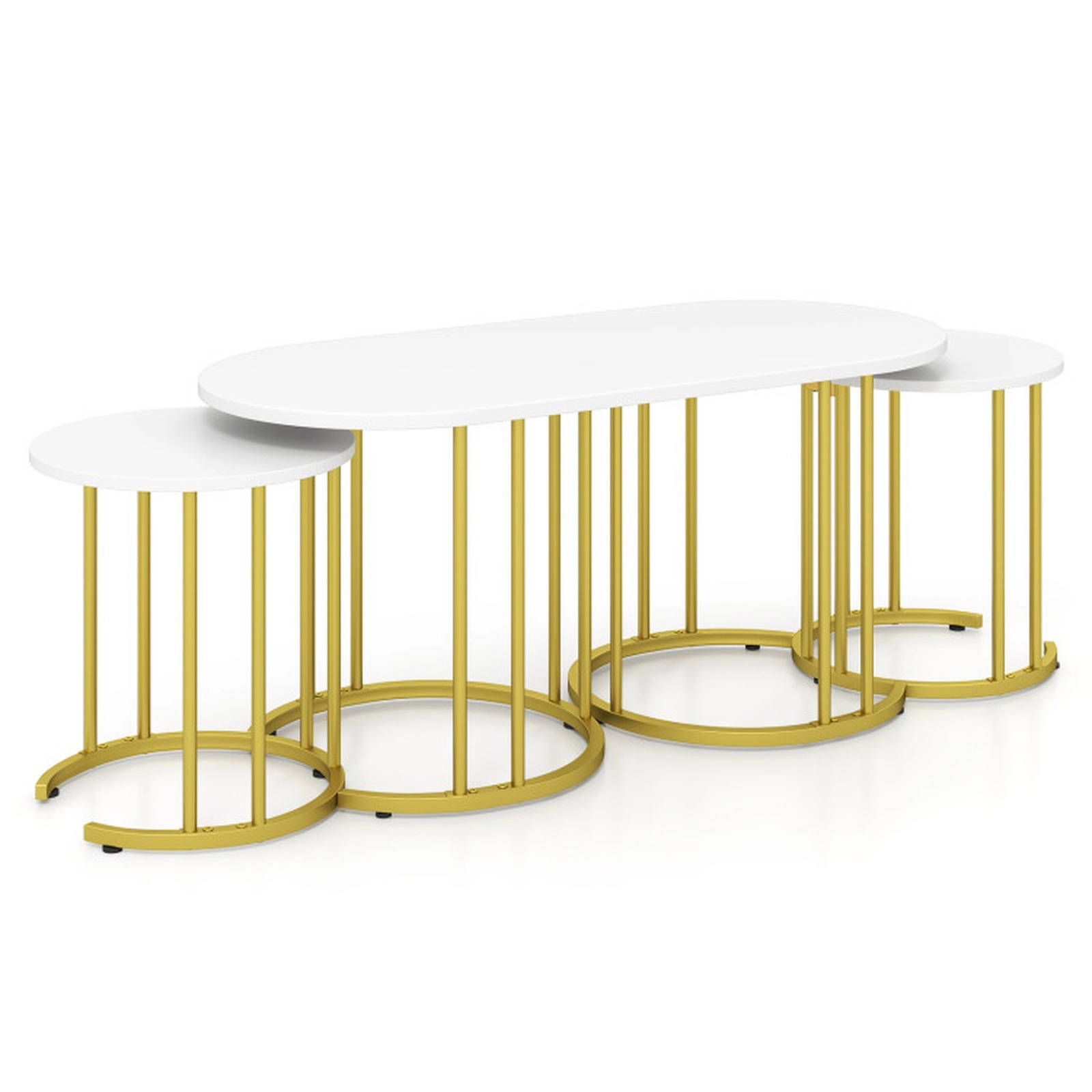 SUGIFT 3-Piece White Faux Marble Nesting Table Set, Gold Metal Frame