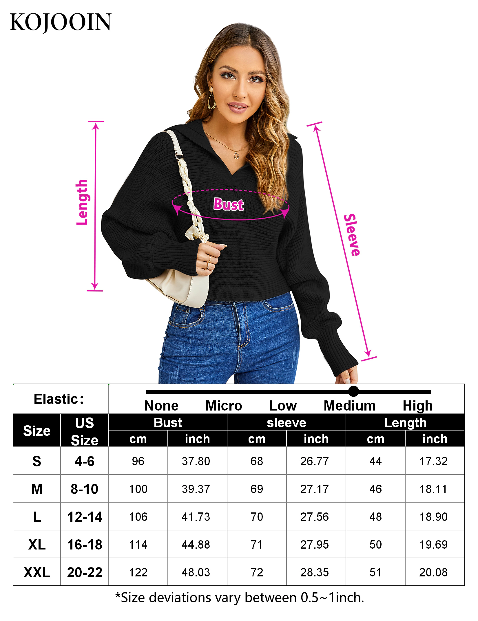 KOJOOIN Women's V-Neck Sweater Collared Long Sleeve Pullover Knit Loose Tops