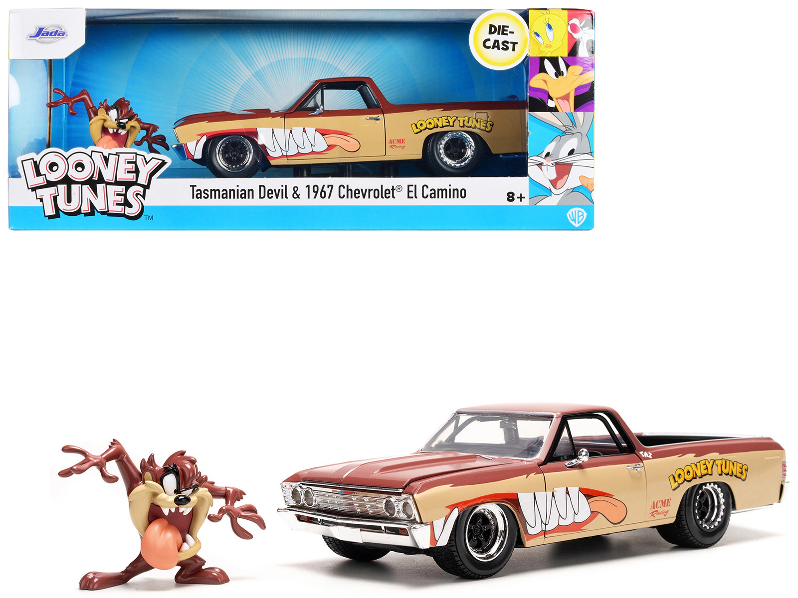 Jada 1967 Chevrolet El Camino Brown and Beige with Graphics and Tasmanian Devil (Taz) Diecast Figure "Looney