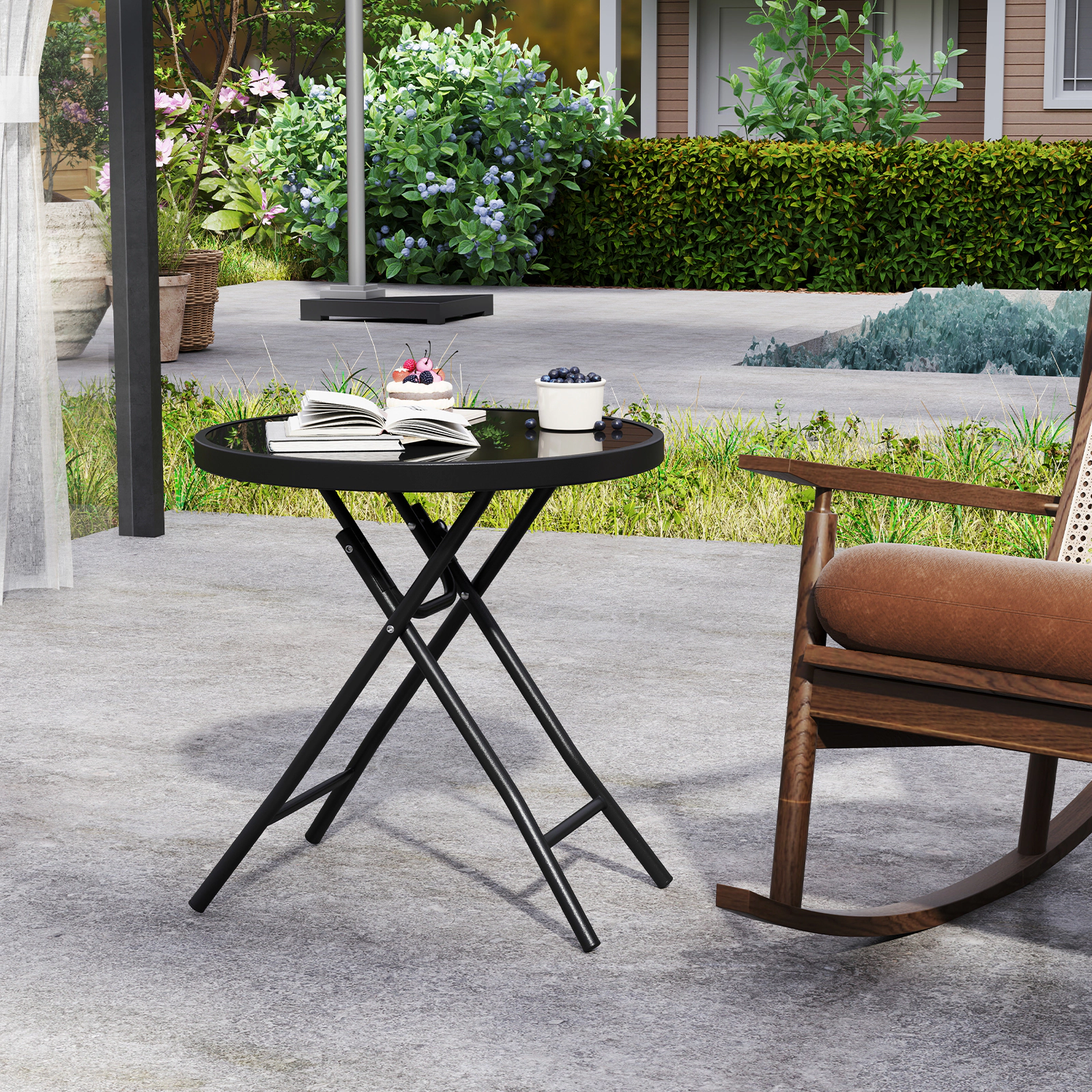 LJG 18 Inch Folding Side Table Patio Round Compact Coffee Table